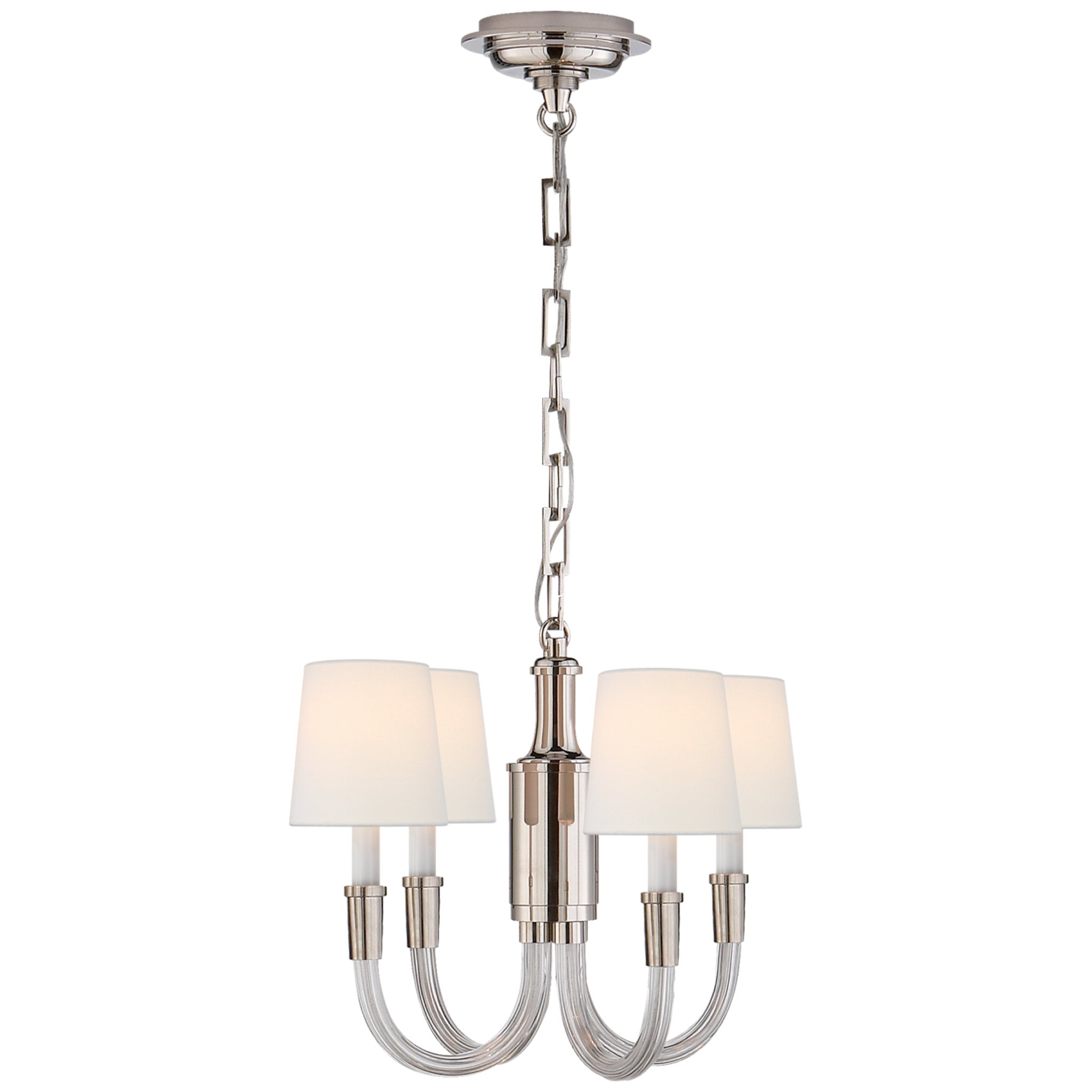 Thomas O'Brien Vivian Mini Chandelier in Polished Nickel with Linen Shades Ceiling Light W18.5" x H14"