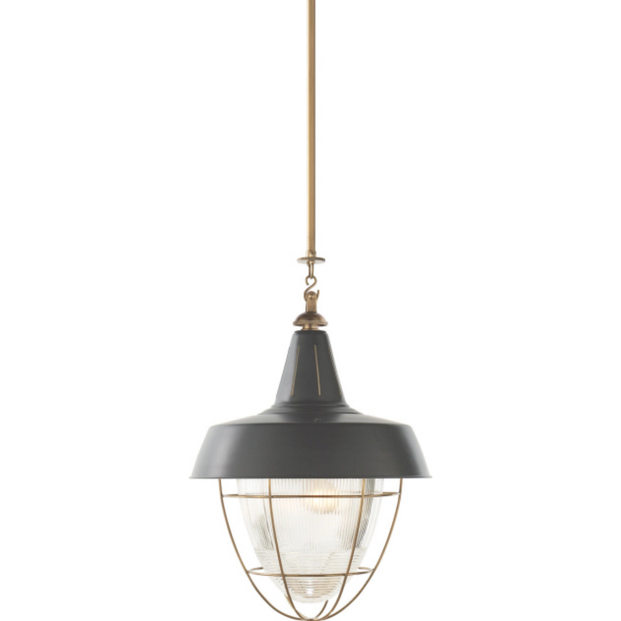 Thomas O'Brien Henry Industrial Hanging Light in Hand-Rubbed Antique Brass with Green Shade Ceiling Light W18"