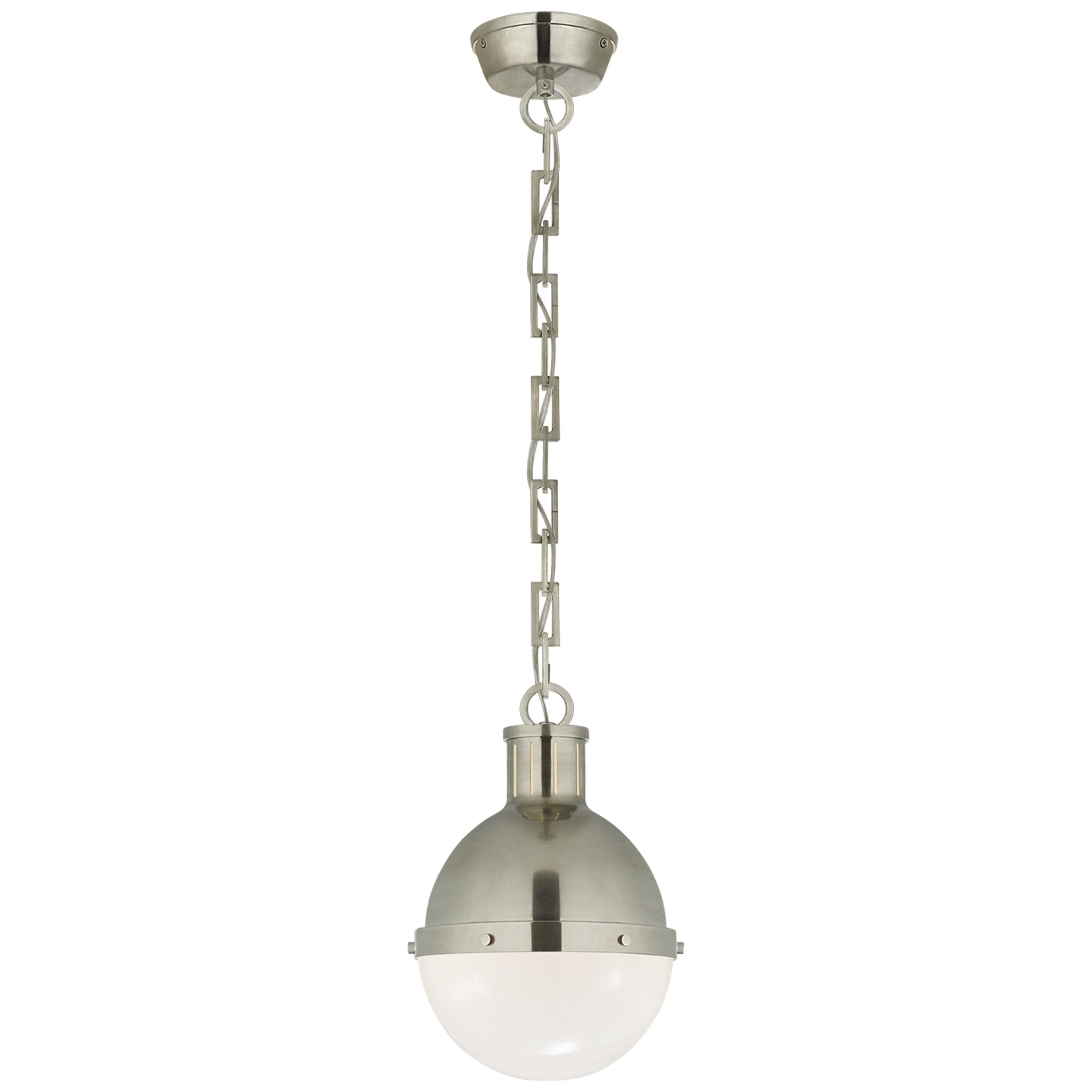 Thomas O'Brien Hicks Small Pendant in Antique Nickel with White Glass Ceiling Light W8.5" x H11.75"