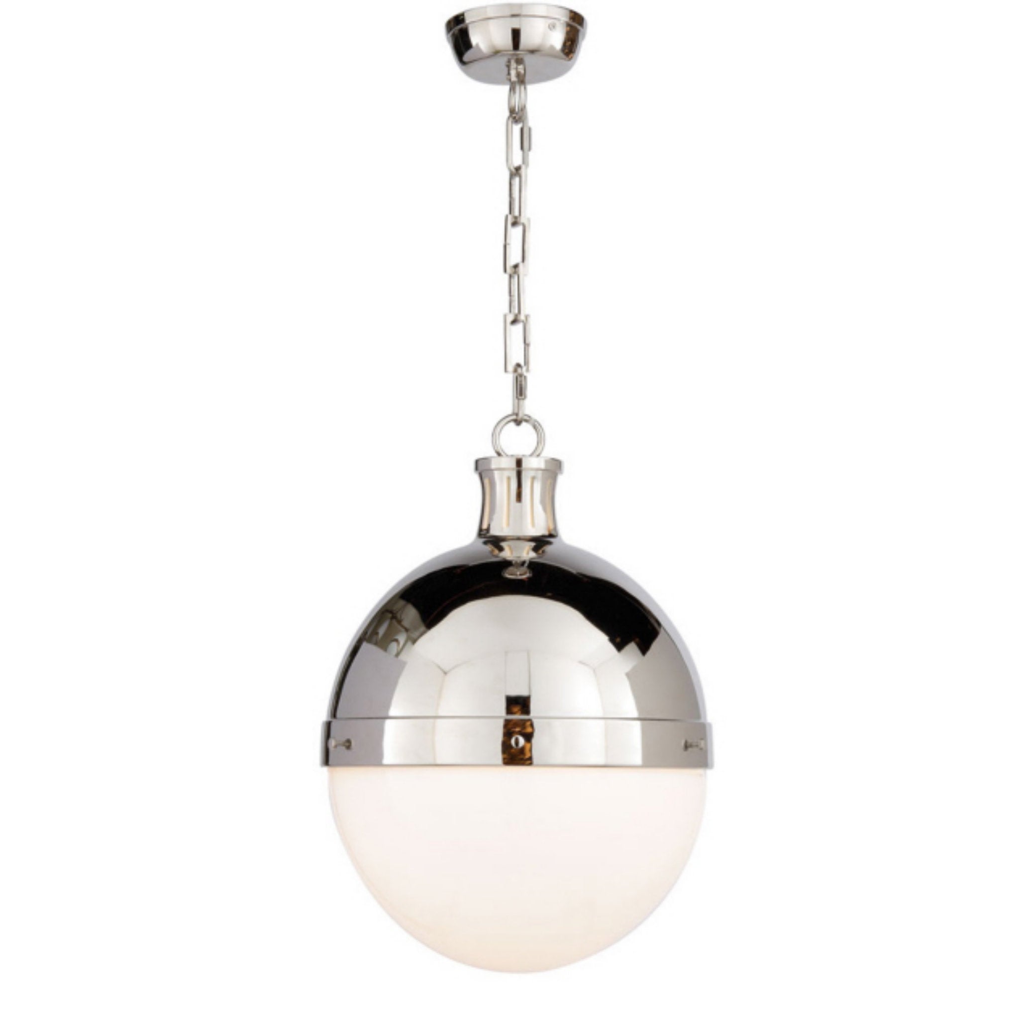 Thomas O'Brien Hicks Large Pendant in Polished Nickel with White Glass Ceiling Light W13.25" x H18"