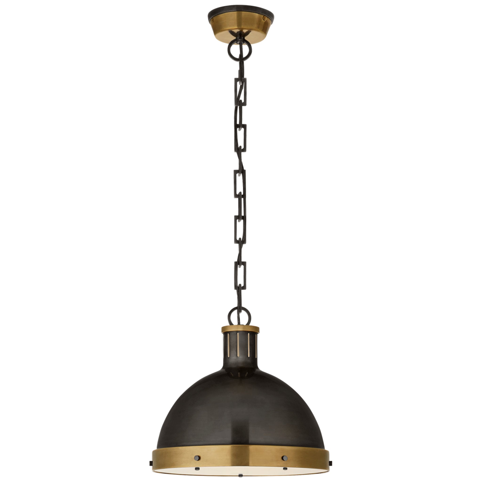 Thomas O'Brien Hicks Large Pendant in Bronze and Hand-Rubbed Antique Brass with Acrylic Diffuser Ceiling Light W13" x H11.75"