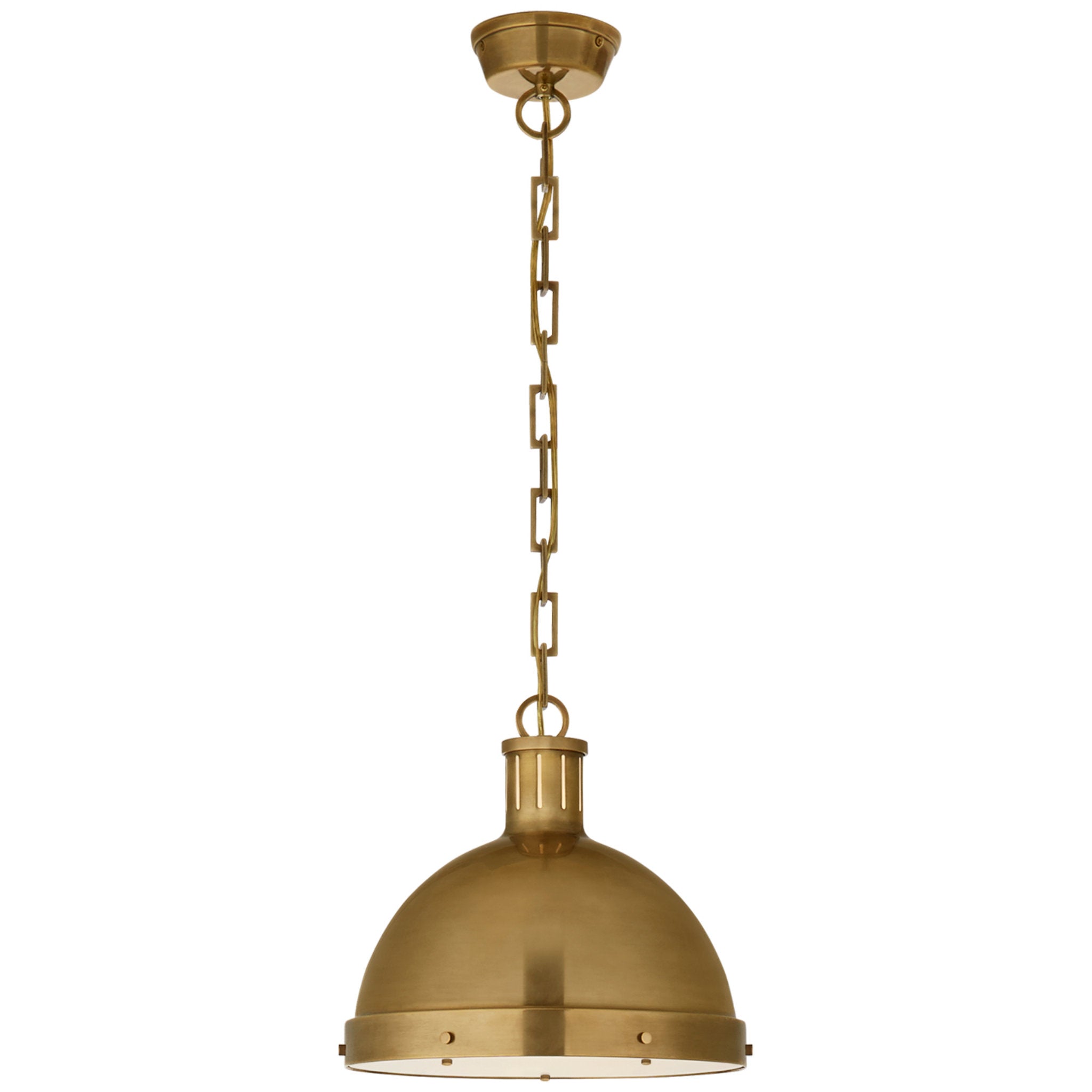 Thomas O'Brien Hicks Large Pendant in Hand-Rubbed Antique Brass with Acrylic Diffuser Ceiling Light W13" x H11.75"