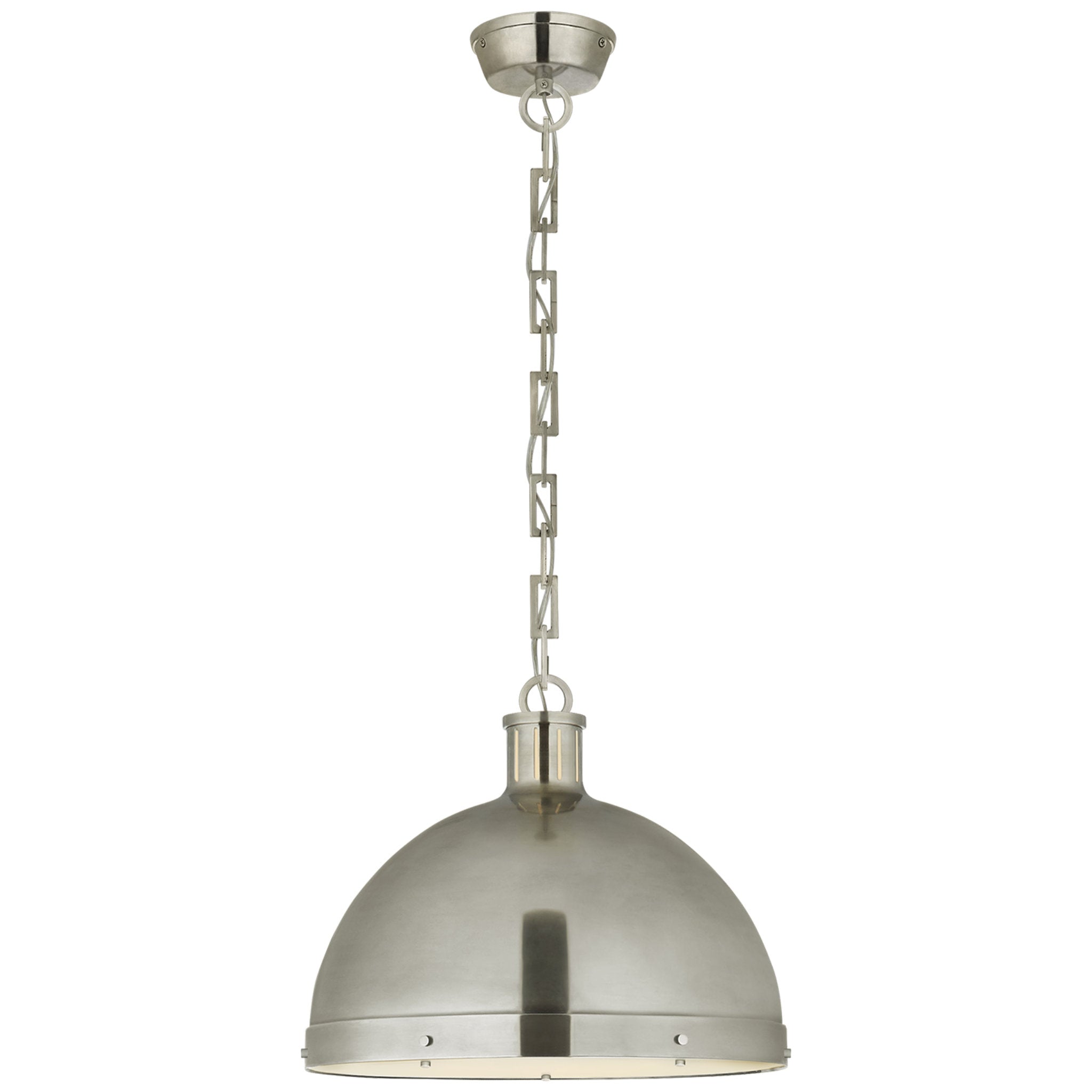 Thomas O'Brien Hicks Extra Large Pendant in Antique Nickel with Acrylic Diffuser Ceiling Light W16" x H13.75"