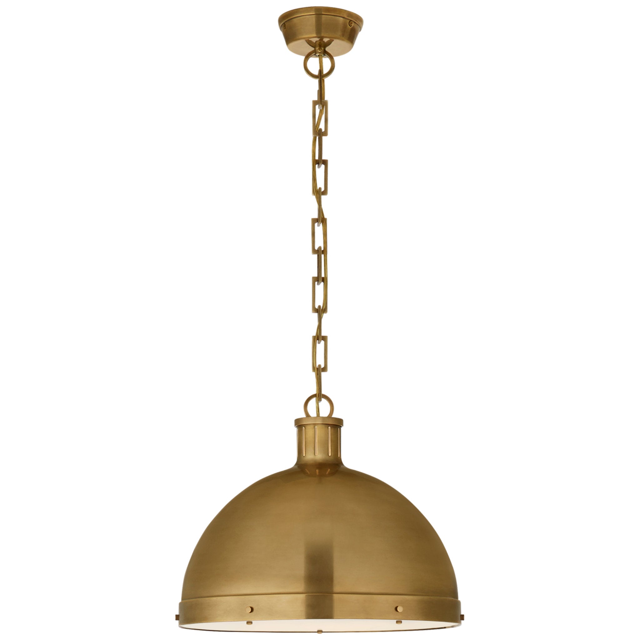 Thomas O'Brien Hicks Extra Large Pendant in Hand-Rubbed Antique Brass with Acrylic Diffuser Ceiling Light W16" x H13.75"