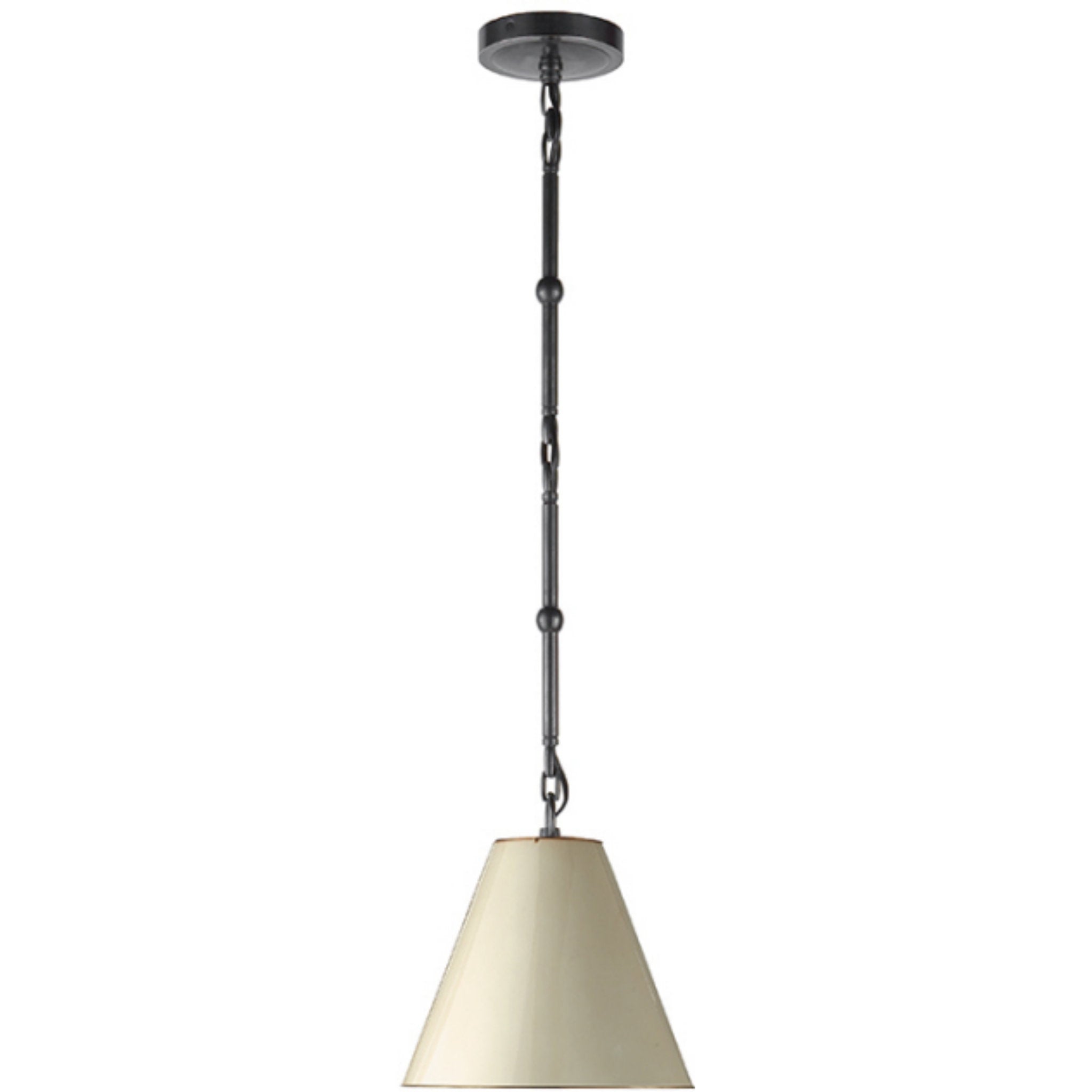 Thomas O'Brien Goodman Petite Hanging Shade in Bronze with Antique White Shade Ceiling Light W9.5"