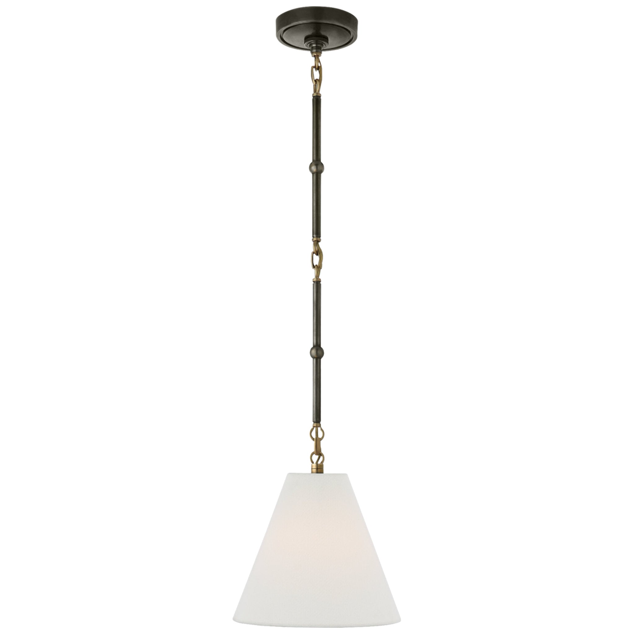 Thomas O'Brien Goodman Petite Hanging Shade in Bronze and Hand-Rubbed Antique Brass with Linen Shade Ceiling Light W9.5"
