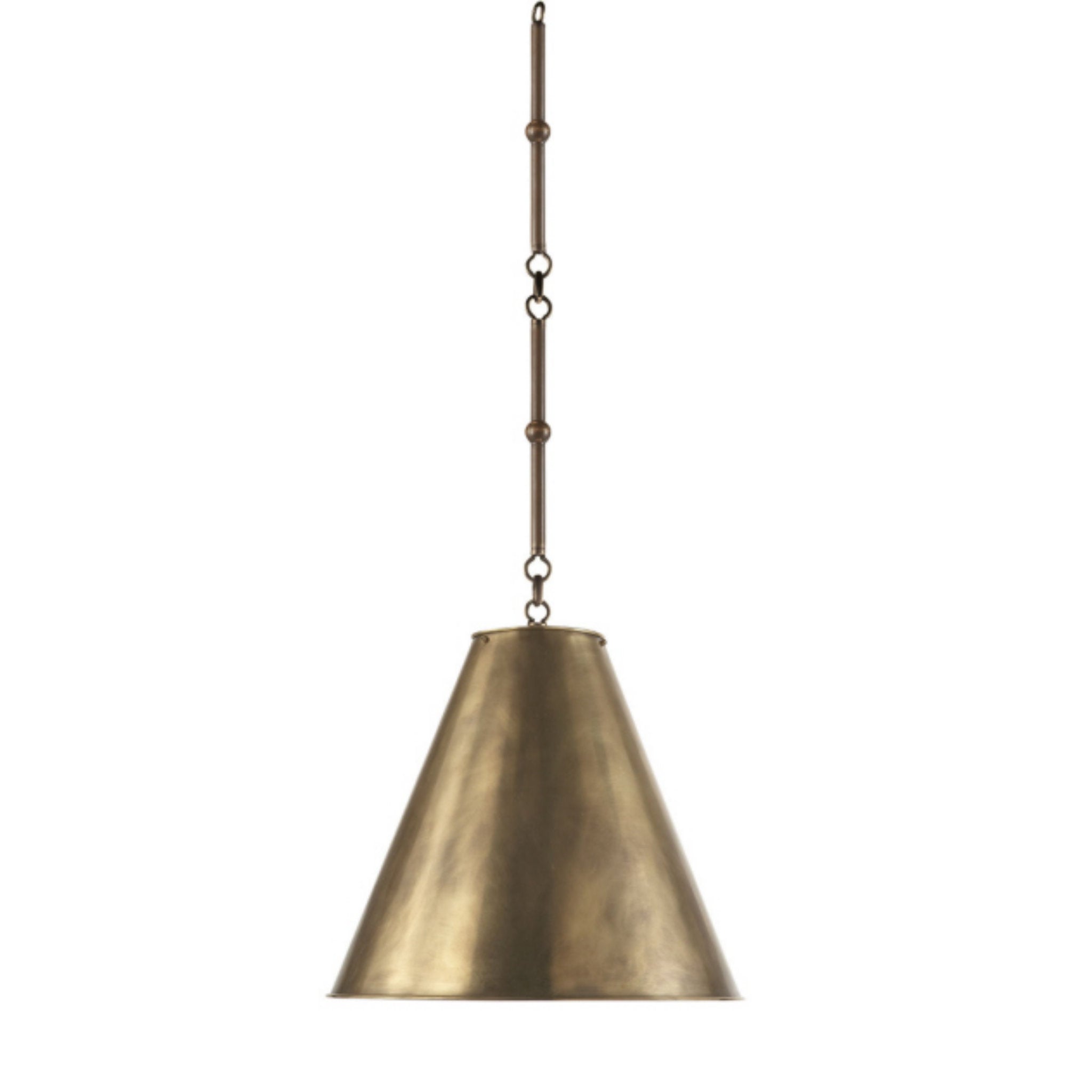 Thomas O'Brien Goodman Small Hanging Light in Bronze with Hand-Rubbed Antique Brass Shade Ceiling Light W15"