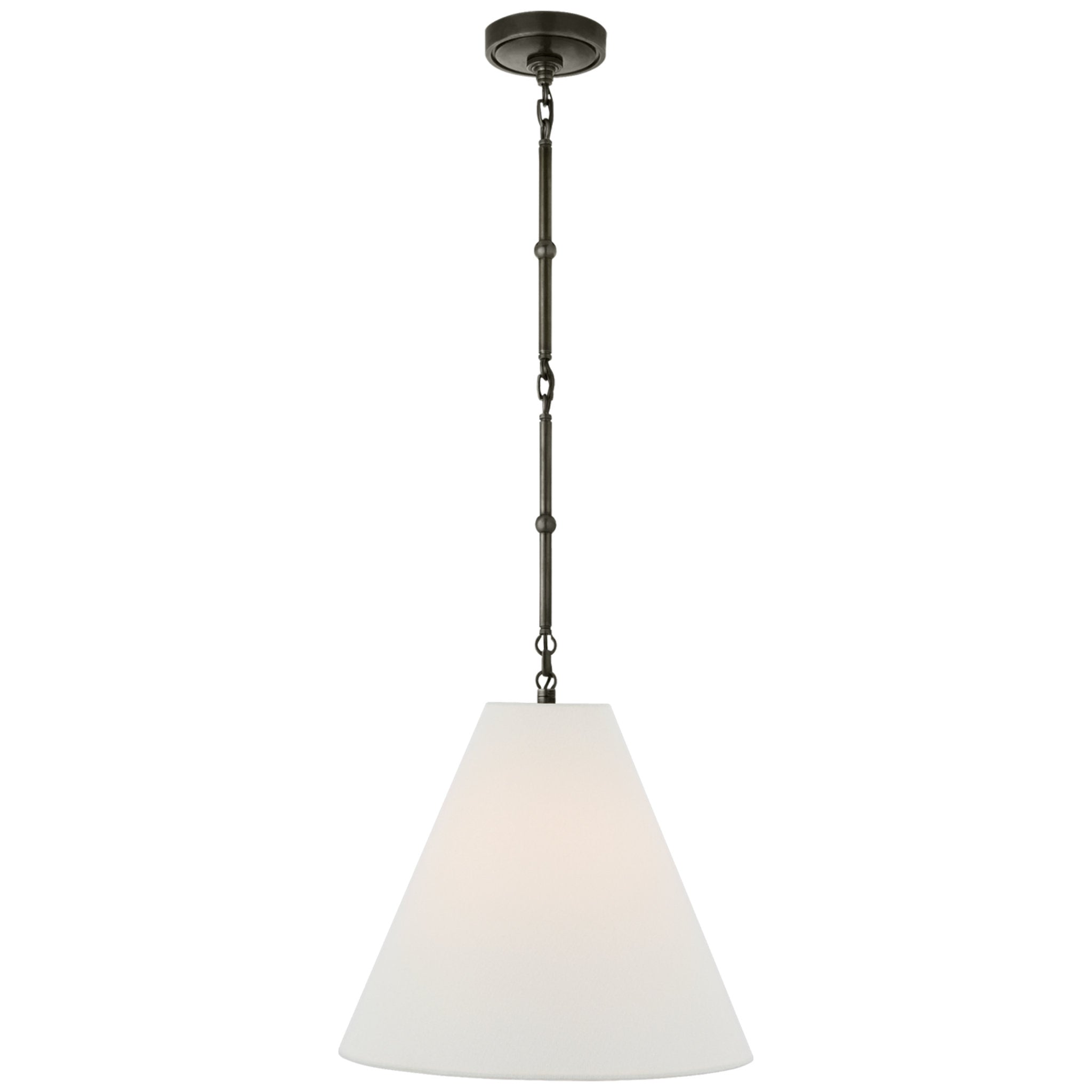 Thomas O'Brien Goodman Small Hanging Light in Bronze with Linen Shade Ceiling Light W15"