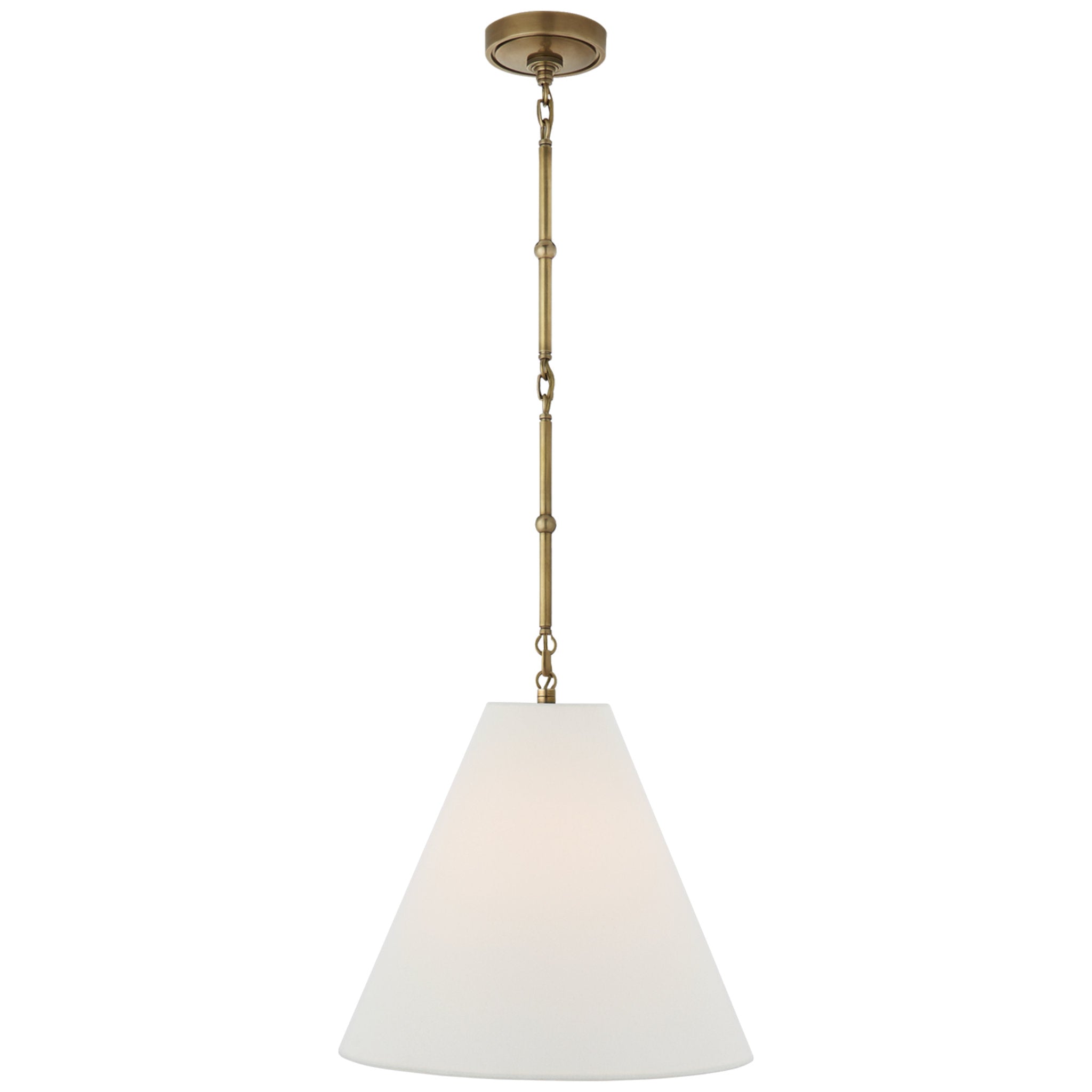 Thomas O'Brien Goodman Small Hanging Light in Hand-Rubbed Antique Brass with Linen Shade Ceiling Light W15"