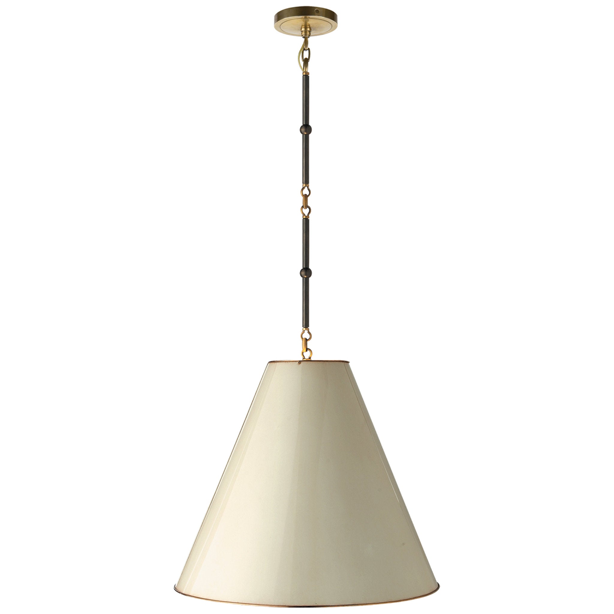 Thomas O'Brien Goodman Medium Hanging Light in Bronze and Hand-Rubbed Antique Brass with Antique White Shade Ceiling Light W18"