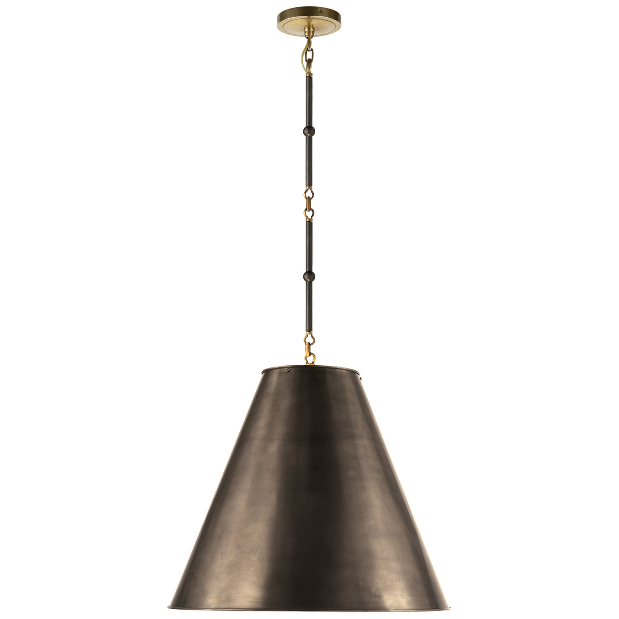 Thomas O'Brien Goodman Medium Hanging Light in Bronze and Hand-Rubbed Antique Brass with Bronze Shade Ceiling Light W18"