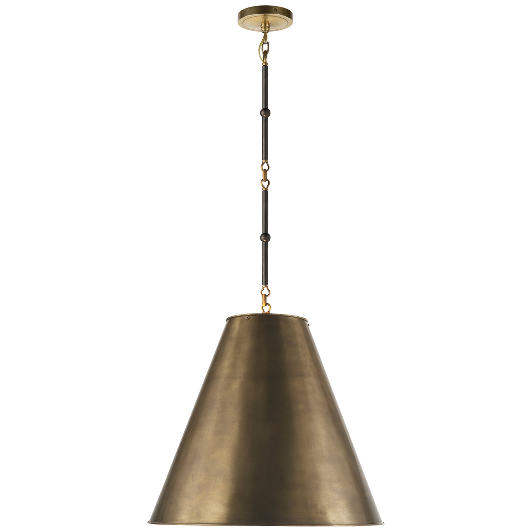 Thomas O'Brien Goodman Medium Hanging Light in Bronze and Hand-Rubbed Antique Brass with Hand-Rubbed Antique Brass Shade Ceiling Light W18"