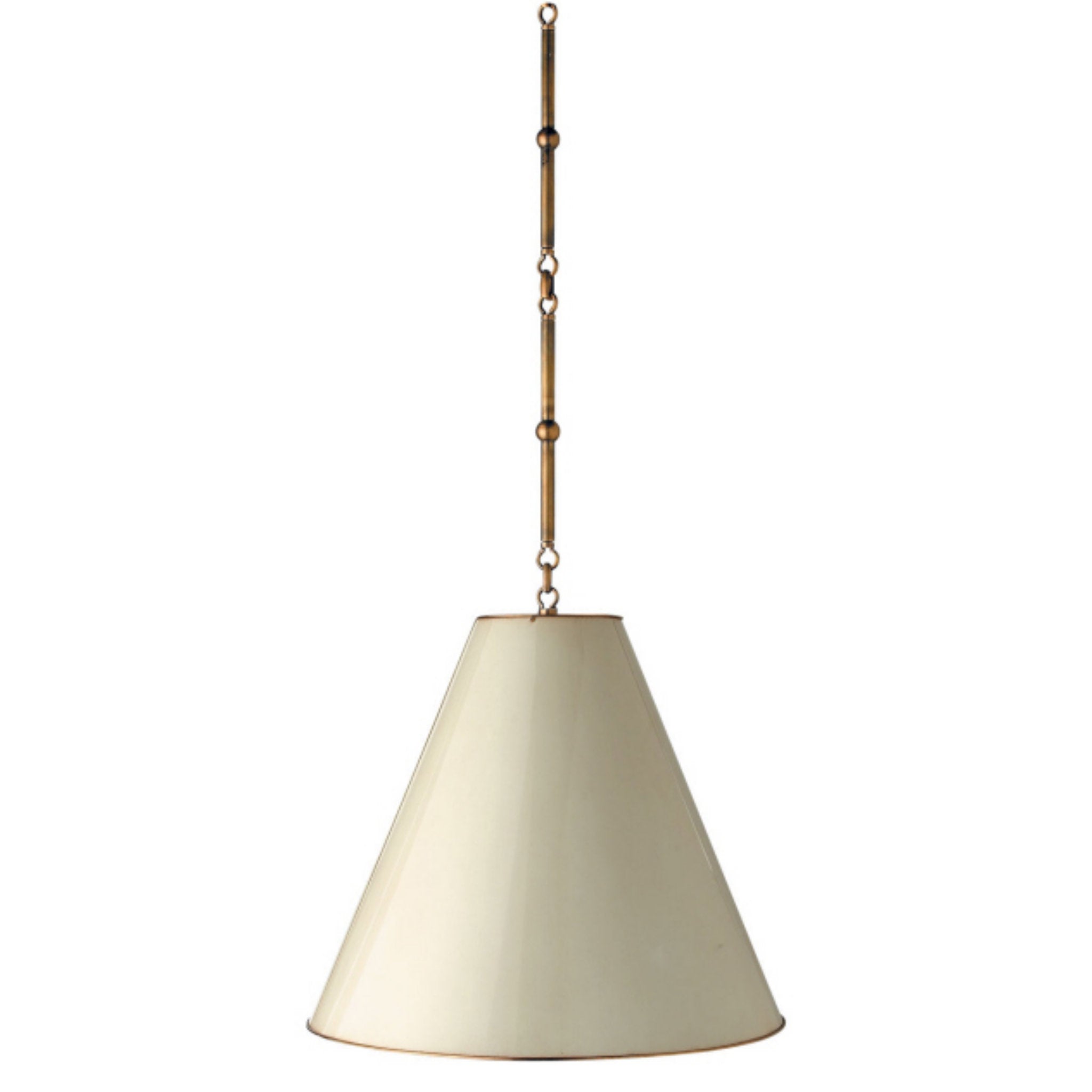 Thomas O'Brien Goodman Medium Hanging Light in Hand-Rubbed Antique Brass with Antique White Shade Ceiling Light W18"
