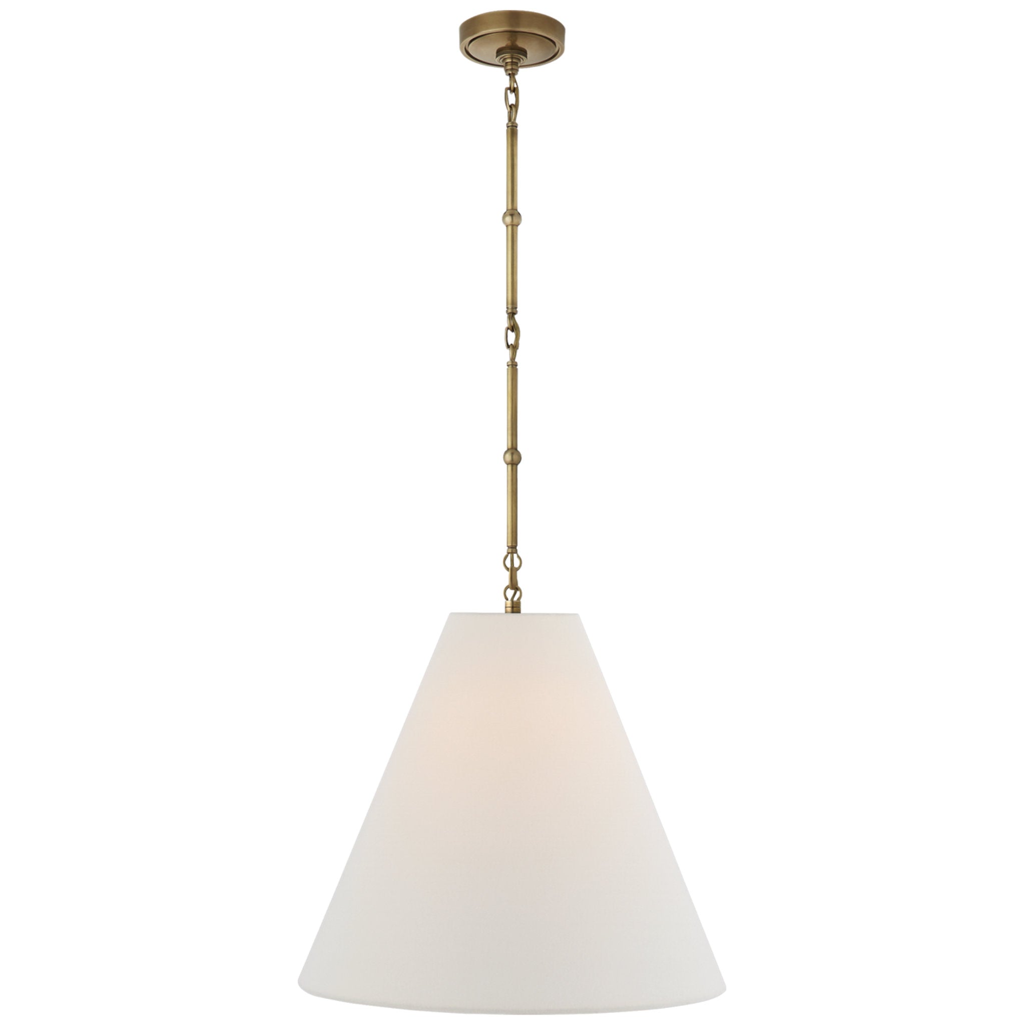 Thomas O'Brien Goodman Medium Hanging Light in Hand-Rubbed Antique Brass with Linen Shade Ceiling Light W18"