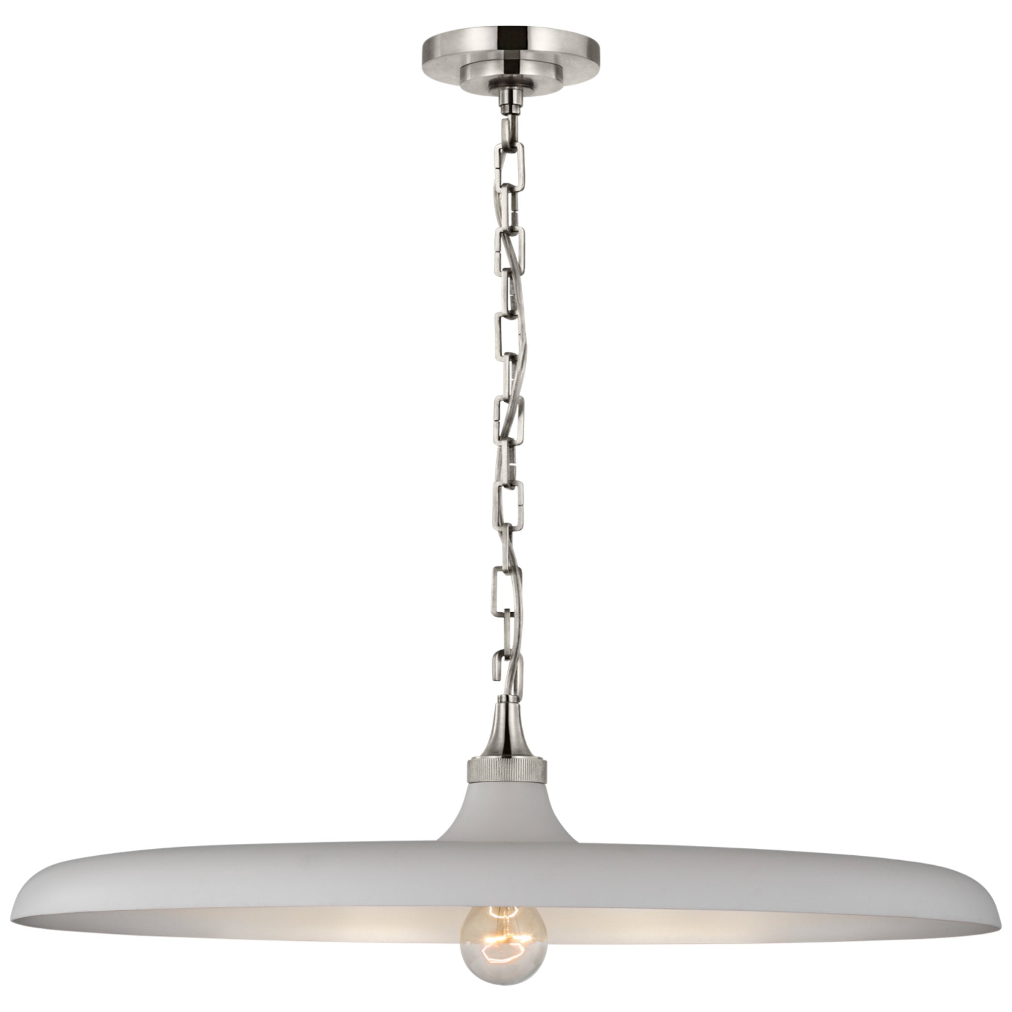 Thomas O'Brien Piatto Large Pendant in Polished Nickel with Plaster White Shade Ceiling Light W24" x H7"