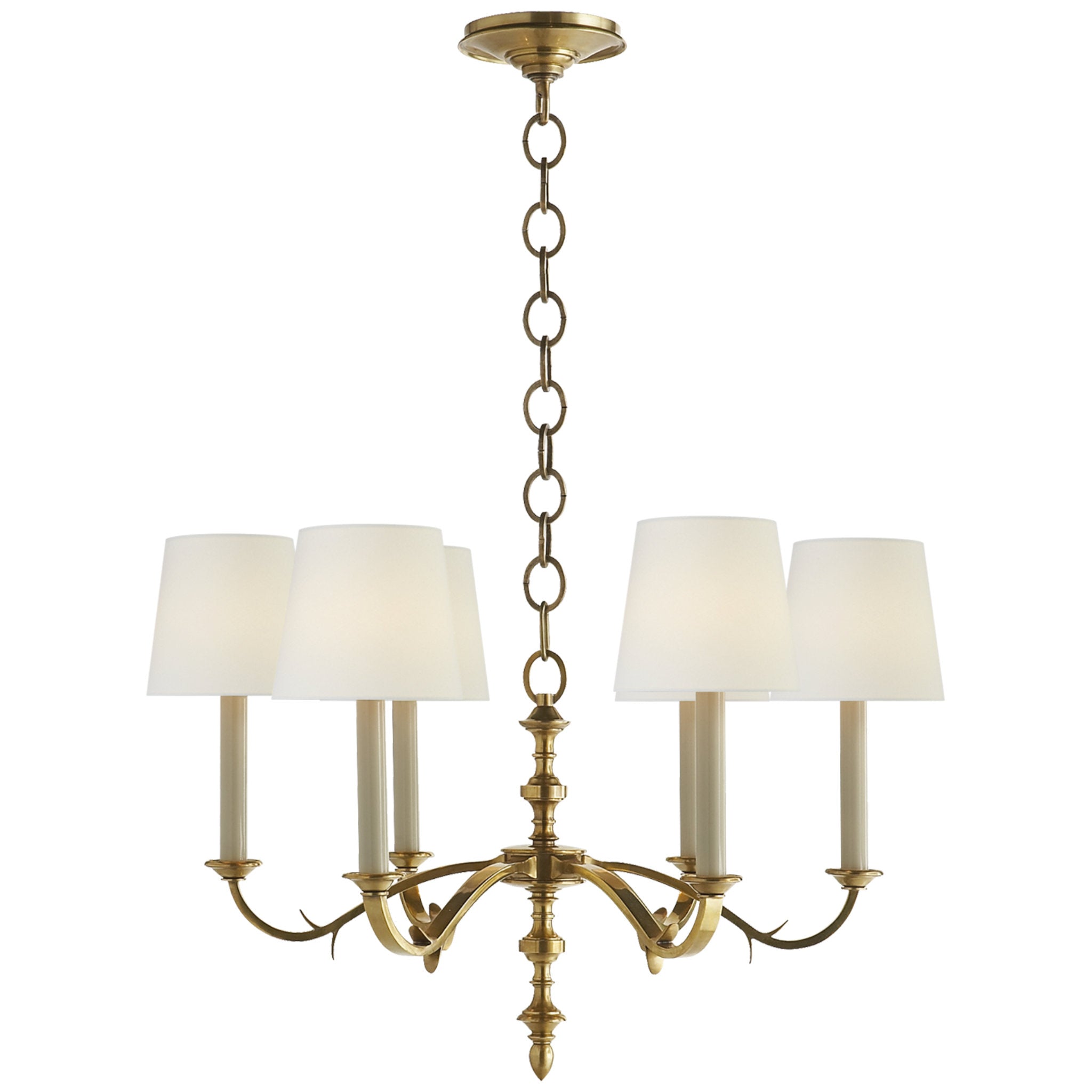 Thomas O'Brien Channing Small Chandelier in Hand-Rubbed Antique Brass
