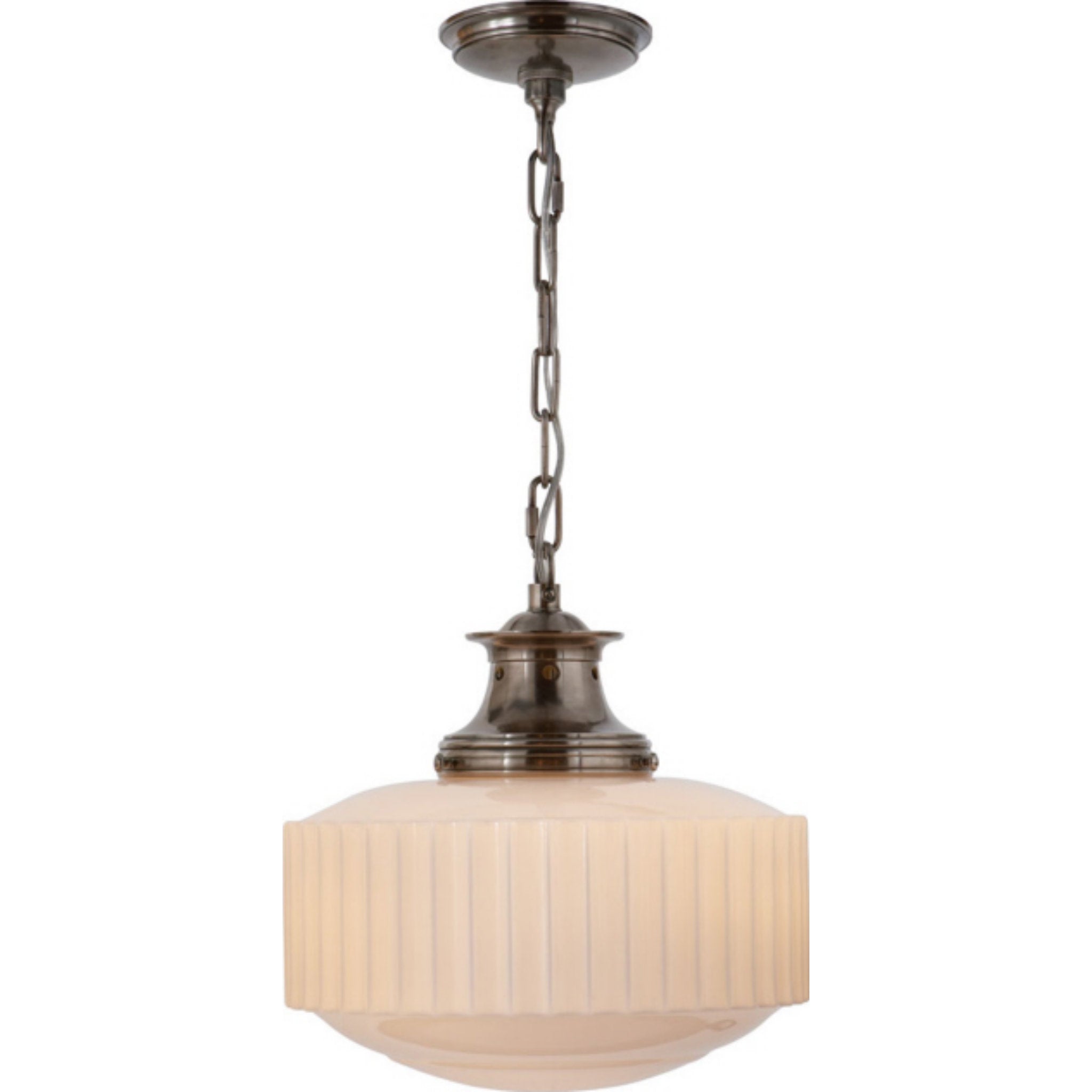 Thomas O'Brien Milton Road Flush Mount in Antique Nickel with White Glass Ceiling Light W14.25" x H14"