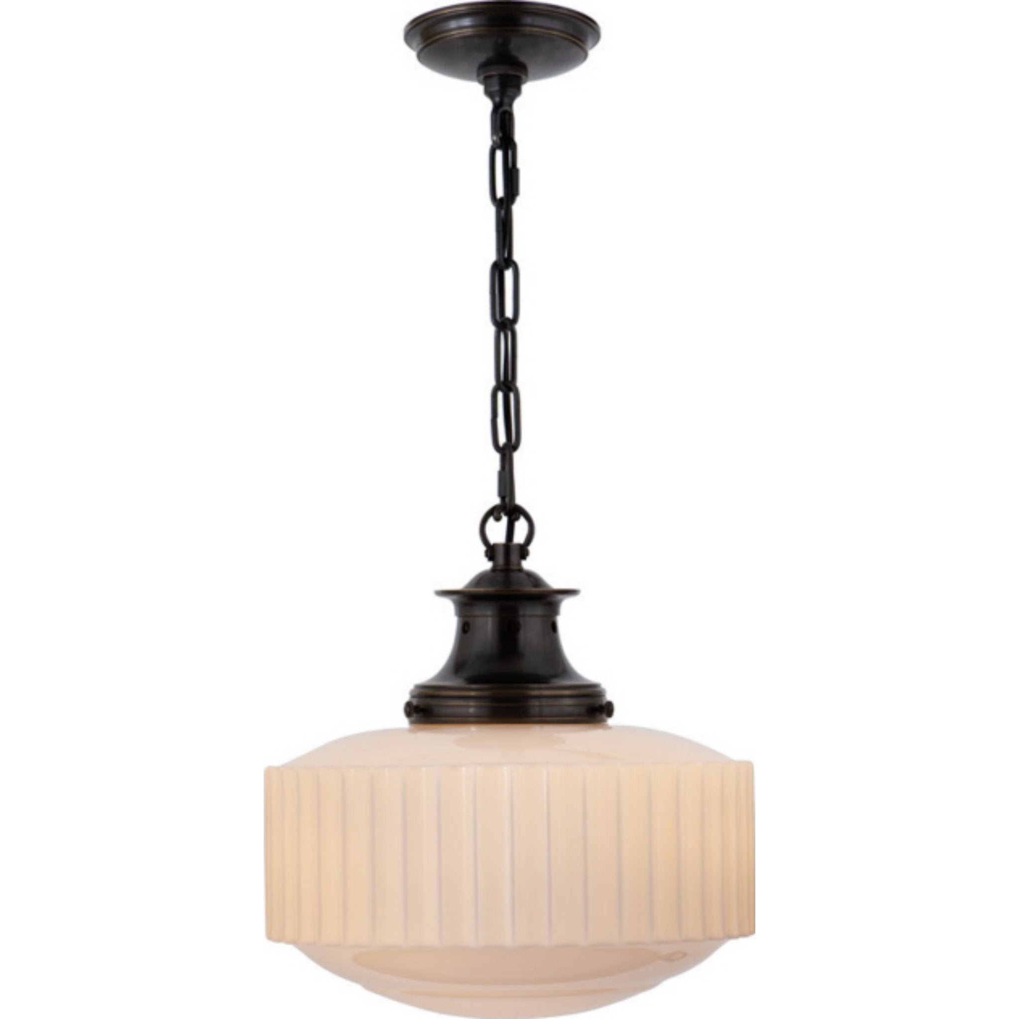 Thomas O'Brien Milton Road Flush Mount in Bronze with White Glass Ceiling Light W14.25" x H14"