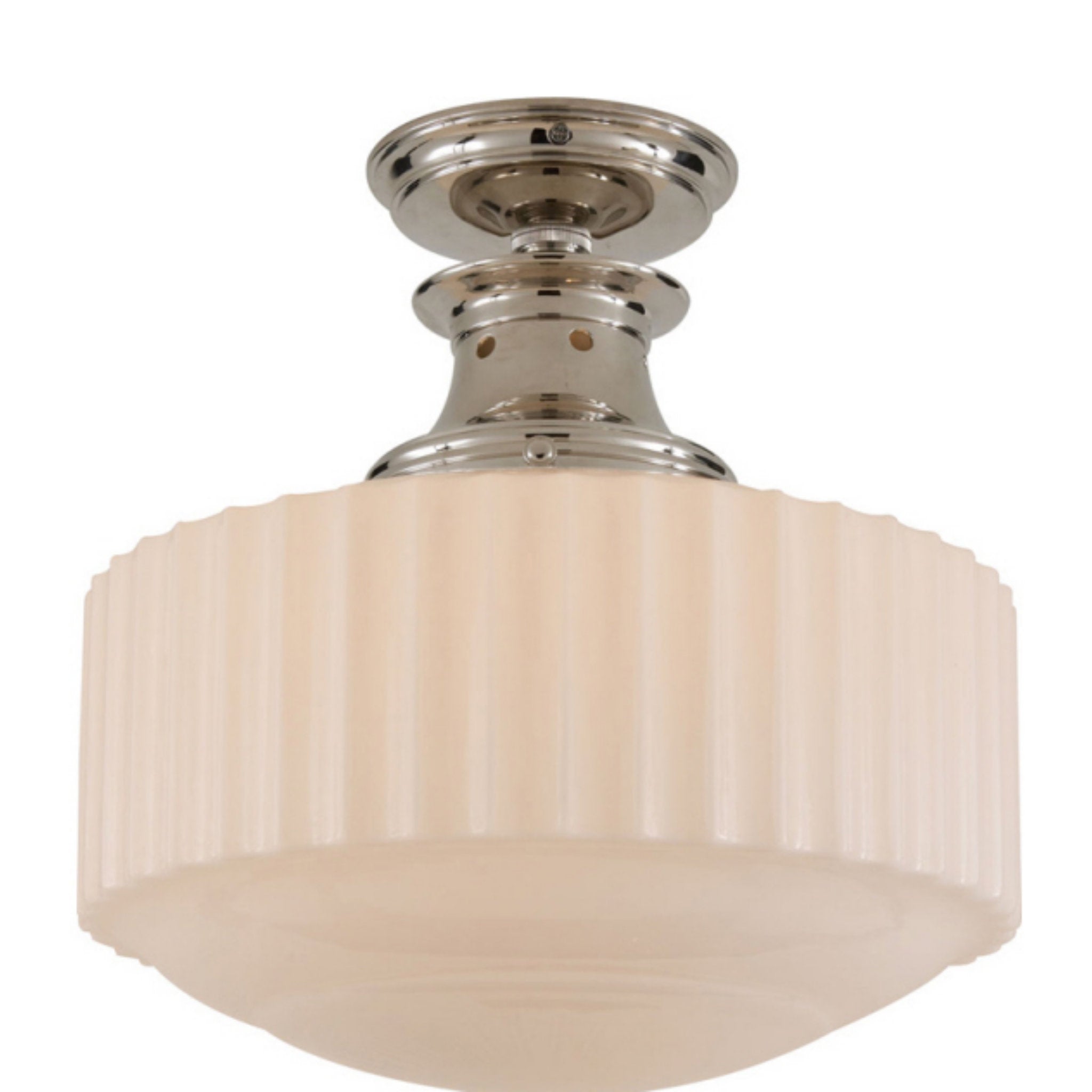 Thomas O'Brien Milton Road Flush Mount in Polished Nickel with White Glass Ceiling Light W14.25" x H14"
