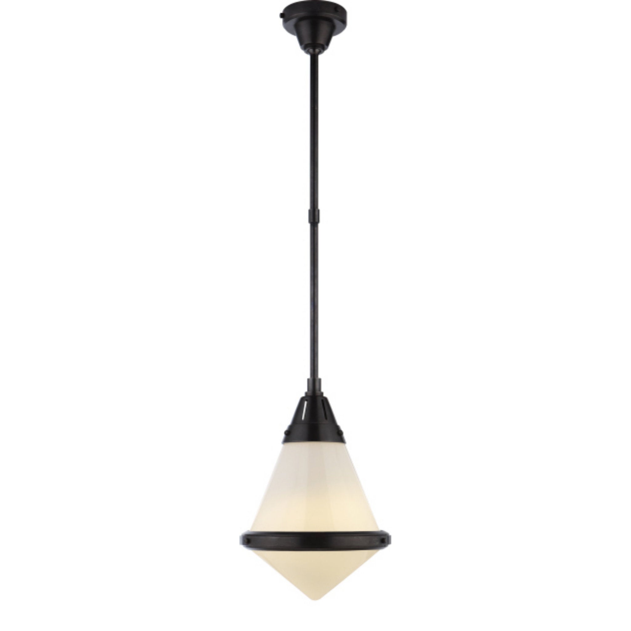 Thomas O'Brien Gale Small Pendant in Bronze with White Glass Ceiling Light W11.5"