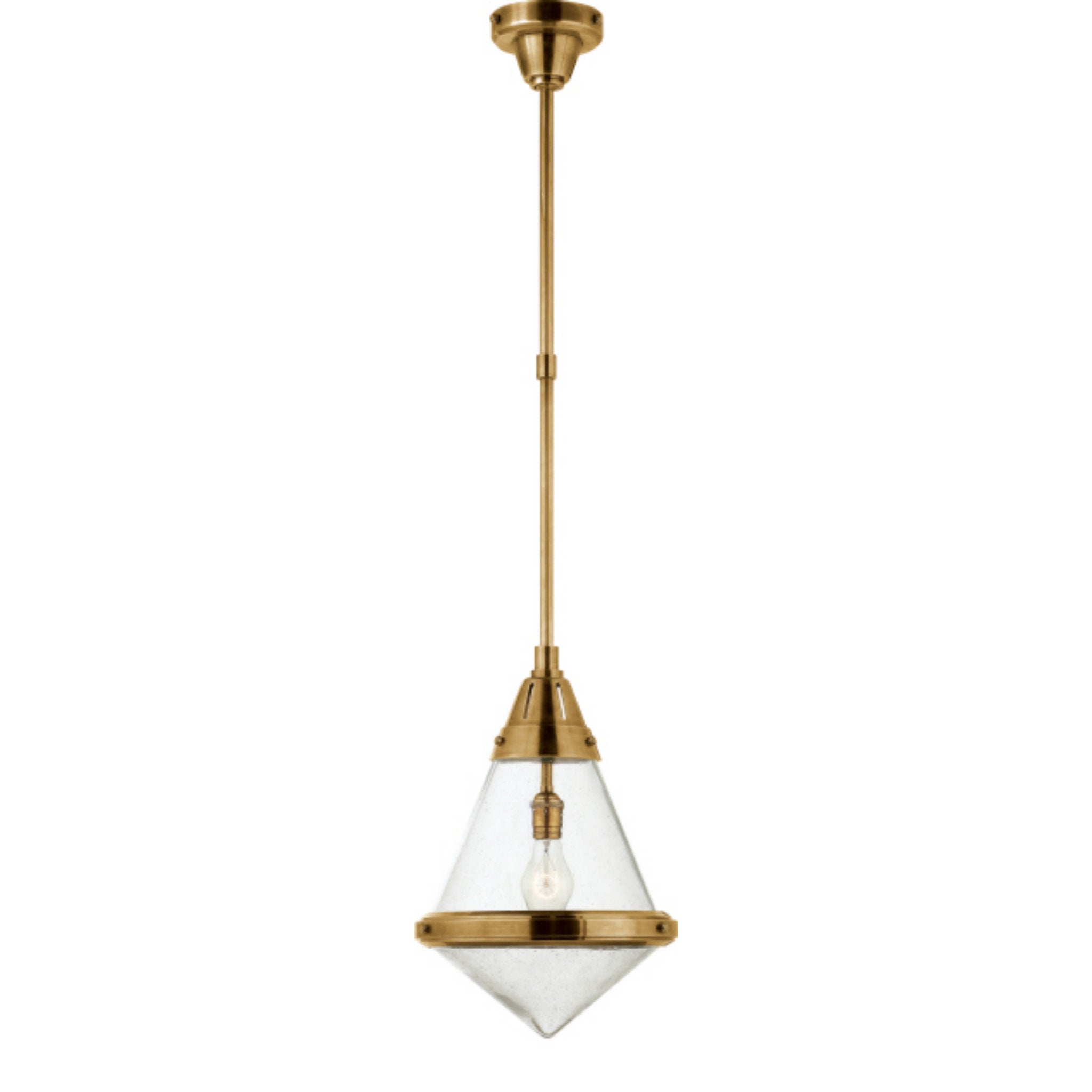 Thomas O'Brien Gale Small Pendant in Hand-Rubbed Antique Brass with Seeded Glass Ceiling Light W11.5"