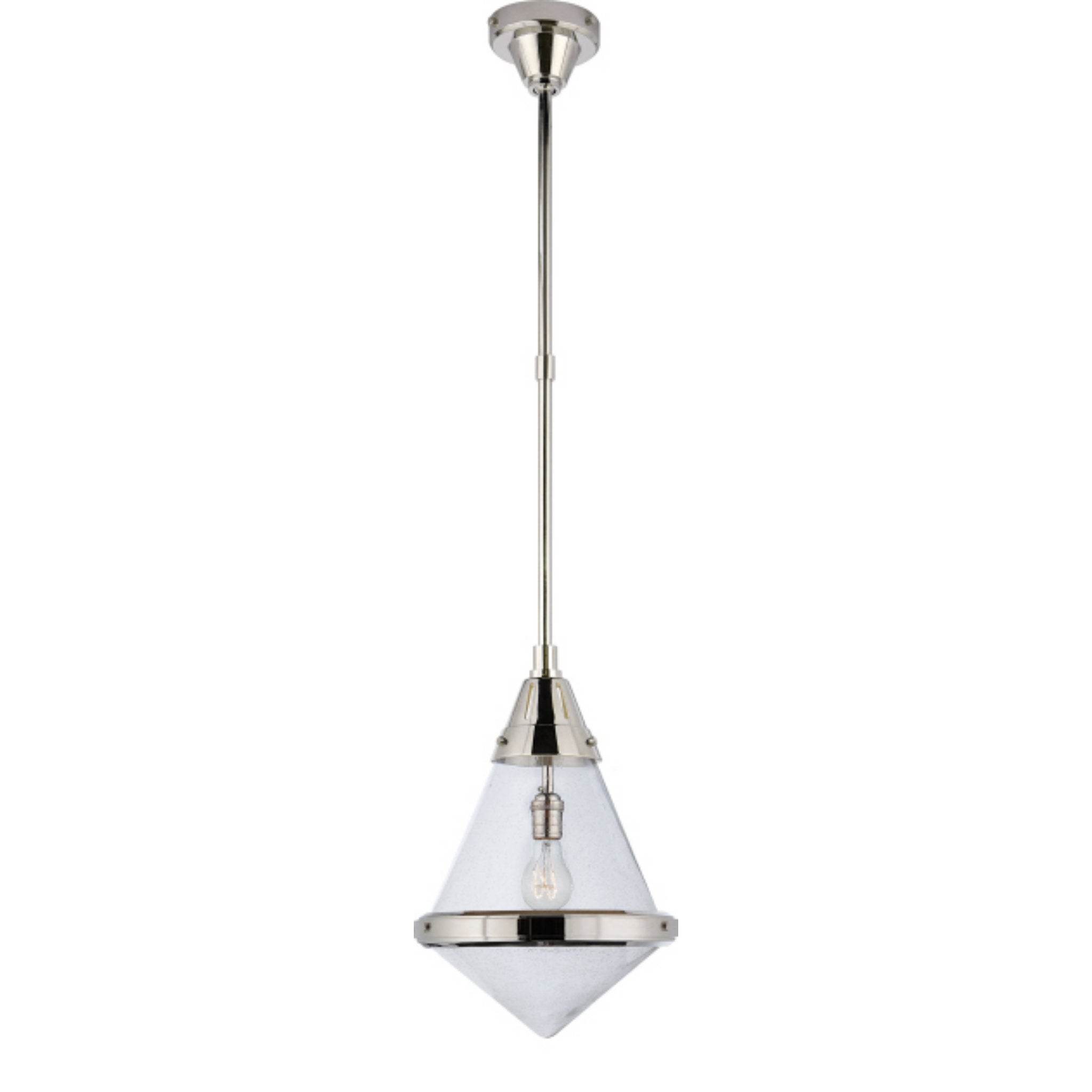 Thomas O'Brien Gale Small Pendant in Polished Nickel with Seeded Glass Ceiling Light W11.5"