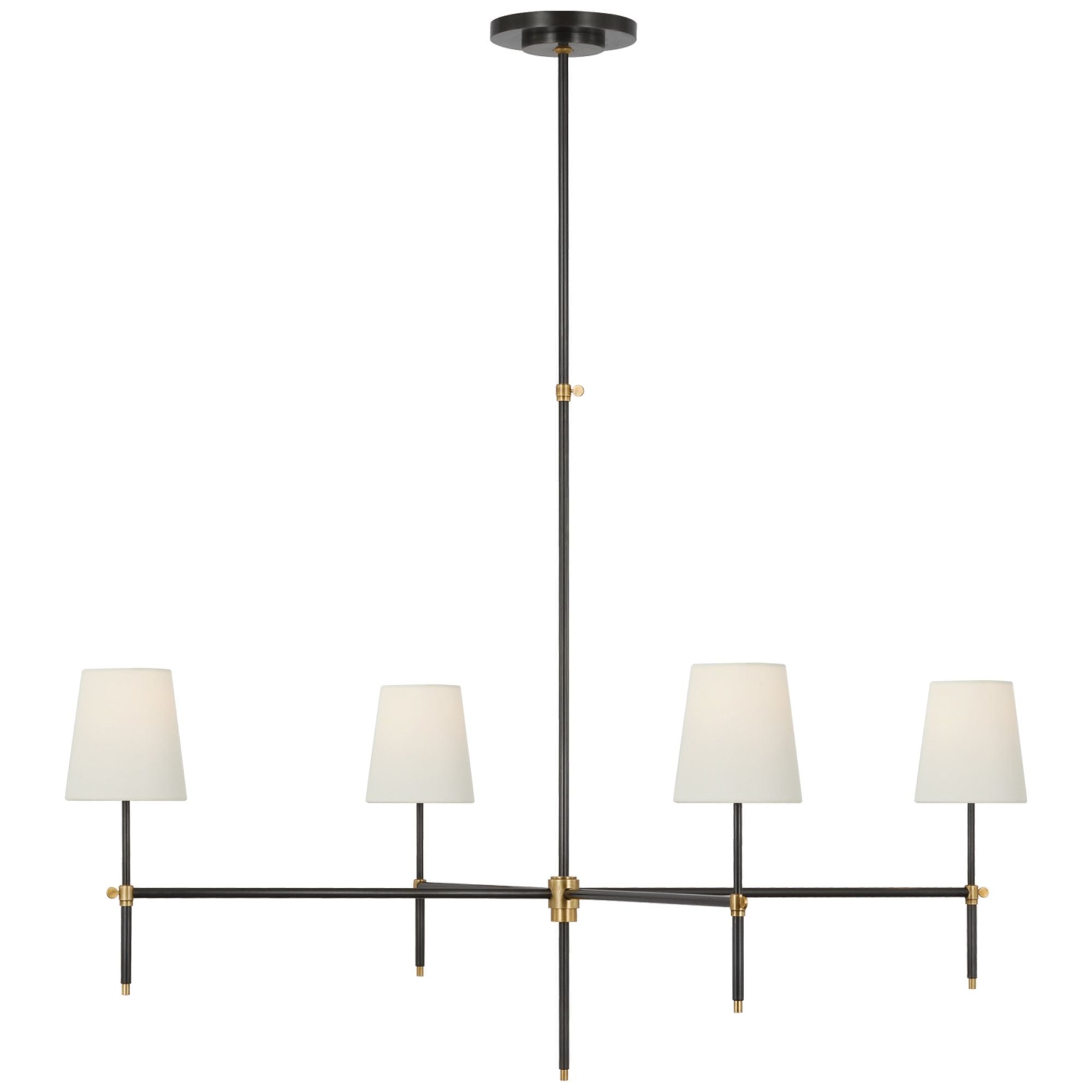Thomas O'Brien Bryant Extra Large Chandelier in Bronze and Hand-Rubbed Antique Brass with Linen Shades Ceiling Light W48"