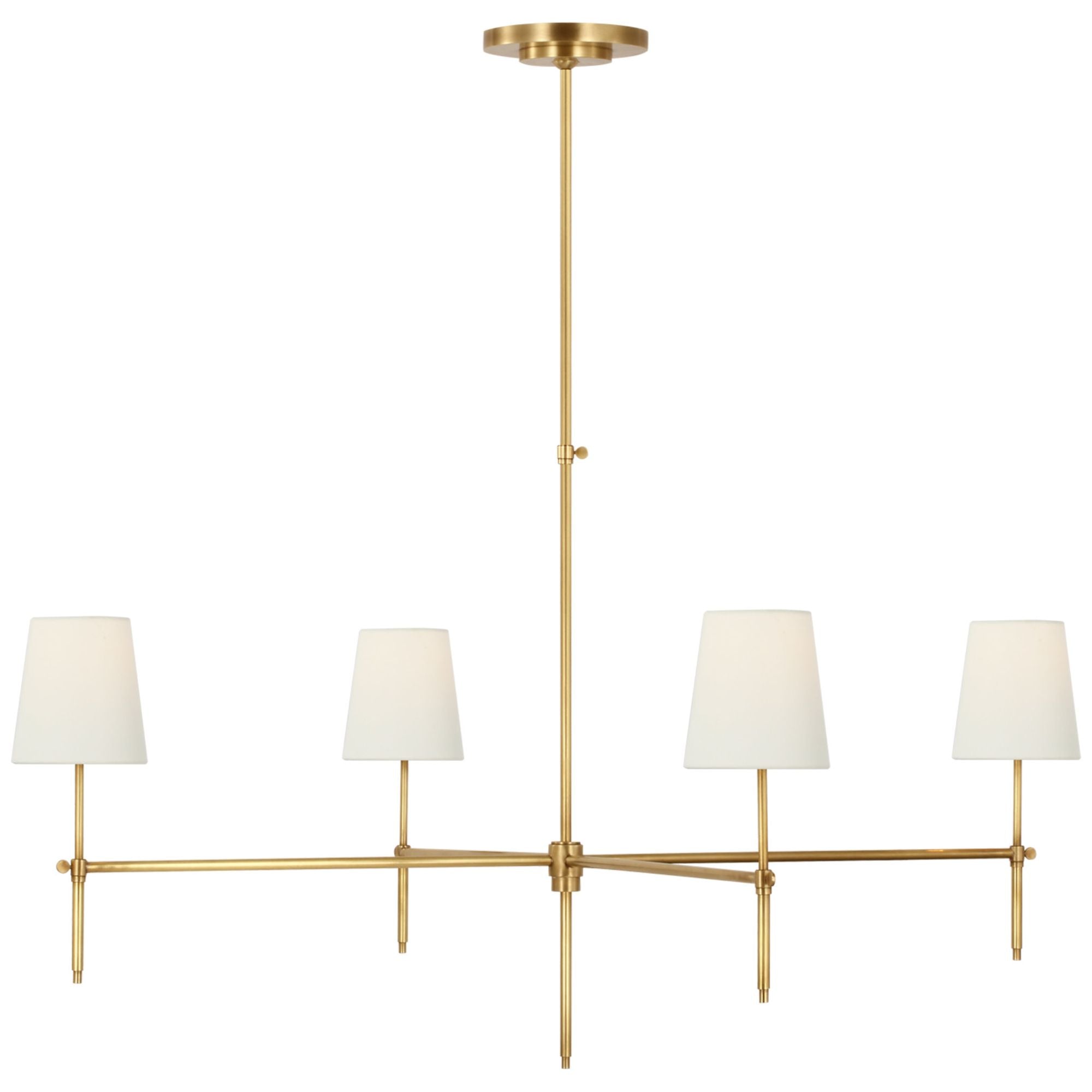Thomas O'Brien Bryant Extra Large Chandelier in Hand-Rubbed Antique Brass with Linen Shades Ceiling Light W48"