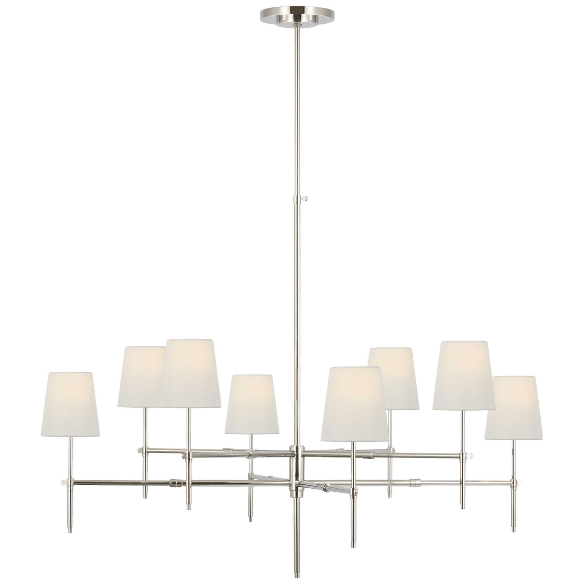 Thomas O'Brien Bryant Extra Large Two Tier Chandelier in Polished Nickel with Linen Shades Ceiling Light W48"