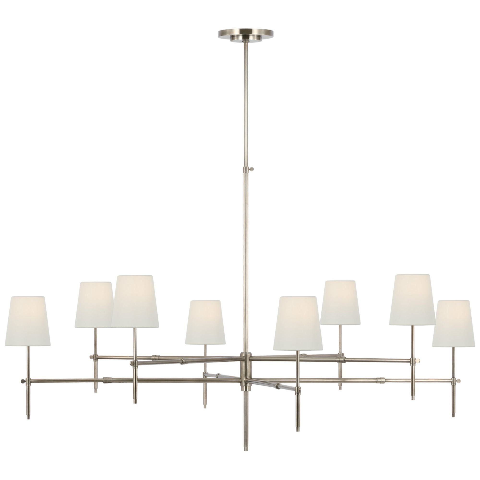 Thomas O'Brien Bryant Grande Two Tier Chandelier in Antique Nickel with Linen Shades Ceiling Light W60"