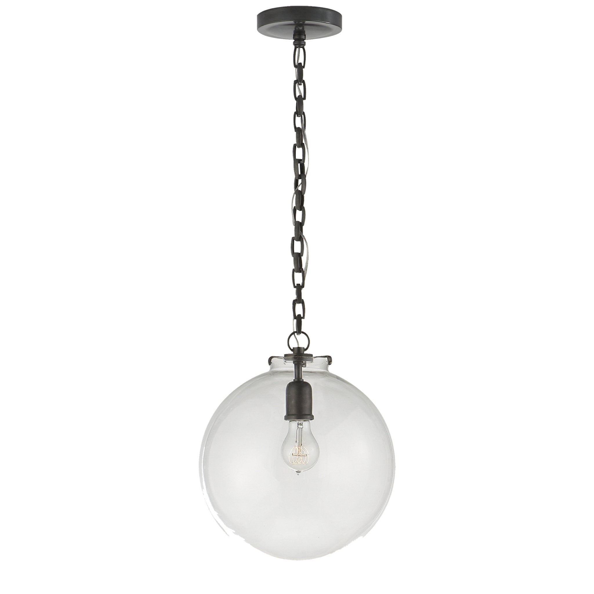 Thomas O'Brien Katie Globe Pendant in Bronze with Clear Glass Ceiling Light W12" x H14"