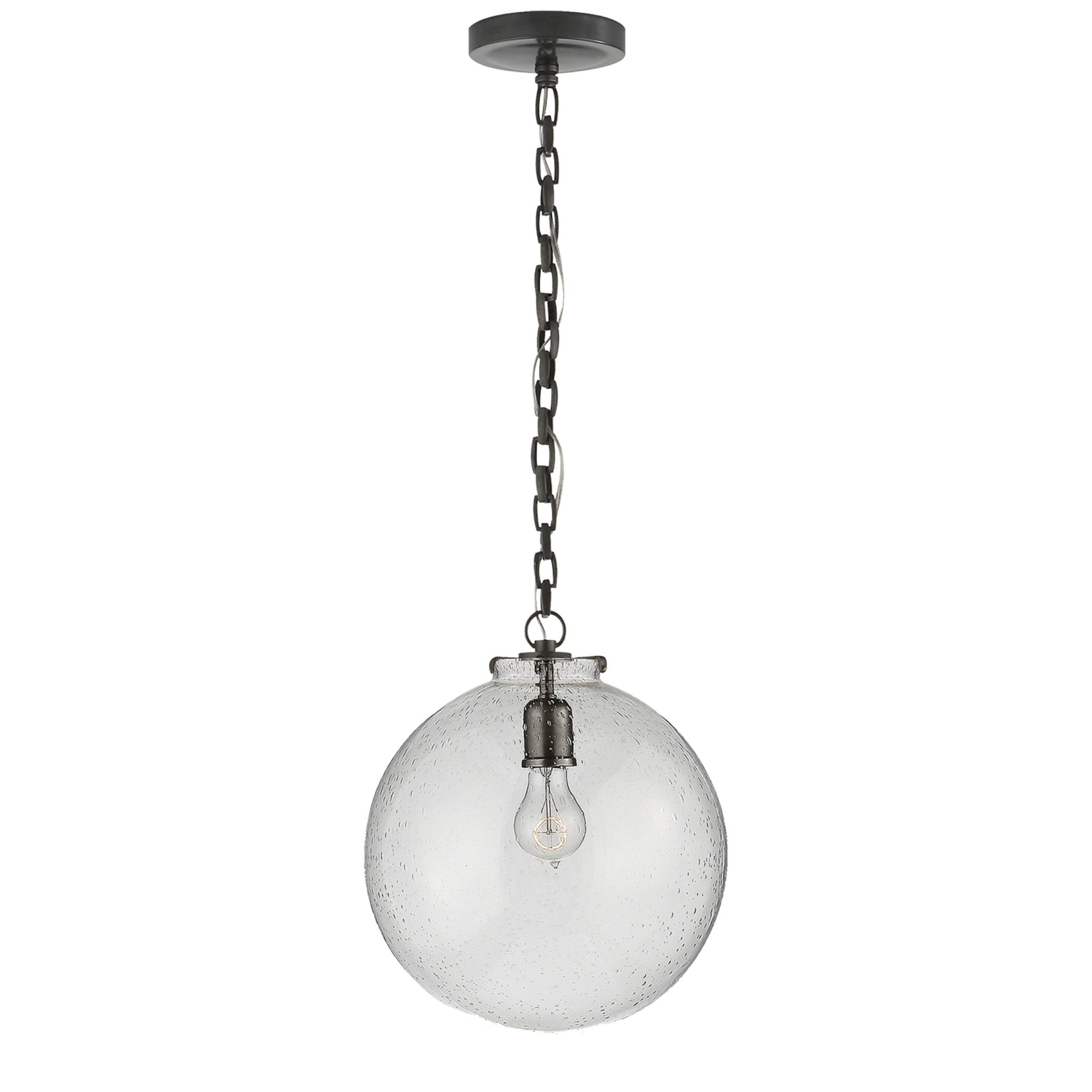 Thomas O'Brien Katie Globe Pendant in Bronze with Seeded Glass Ceiling Light W12" x H14"