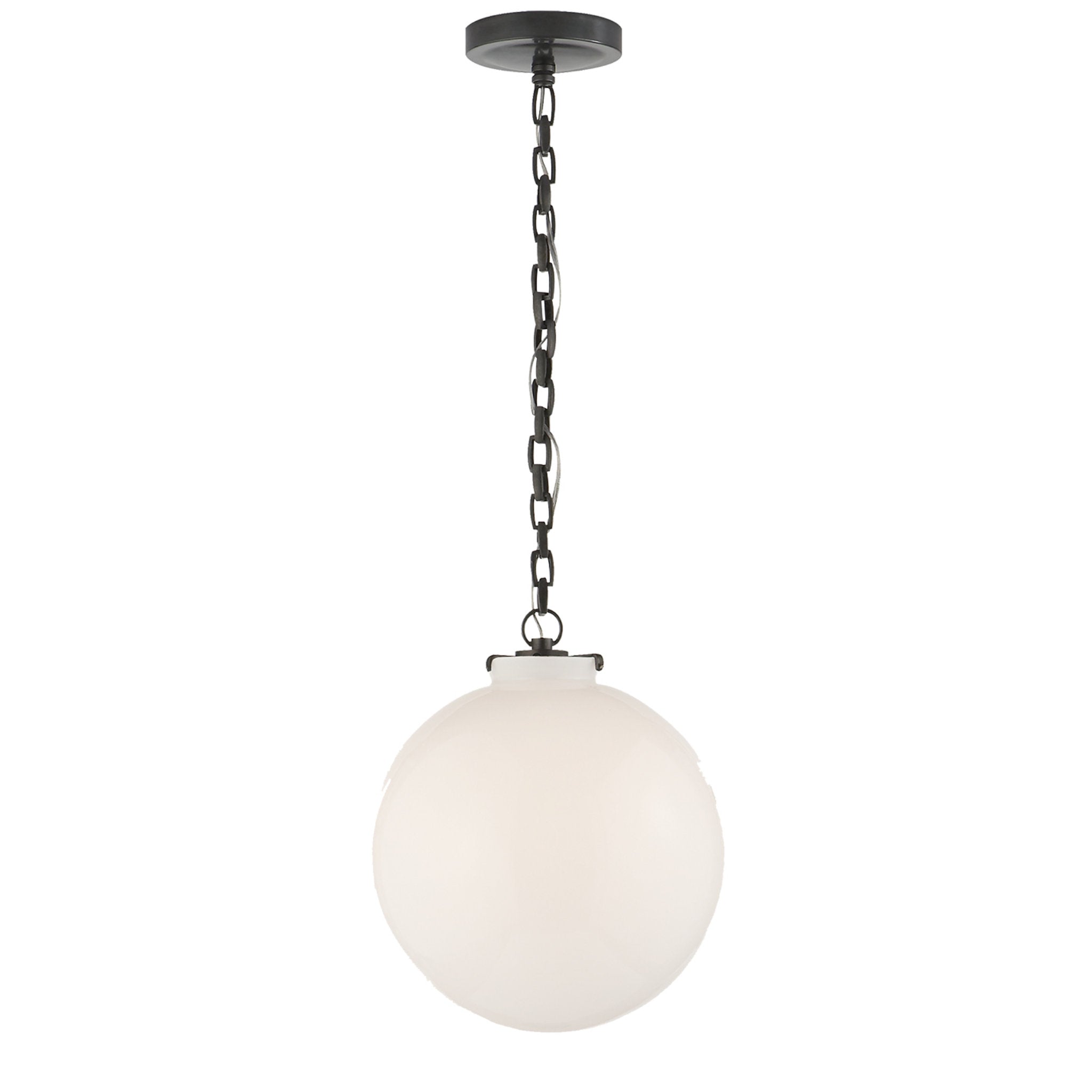 Thomas O'Brien Katie Globe Pendant in Bronze with White Glass Ceiling Light W12" x H14"