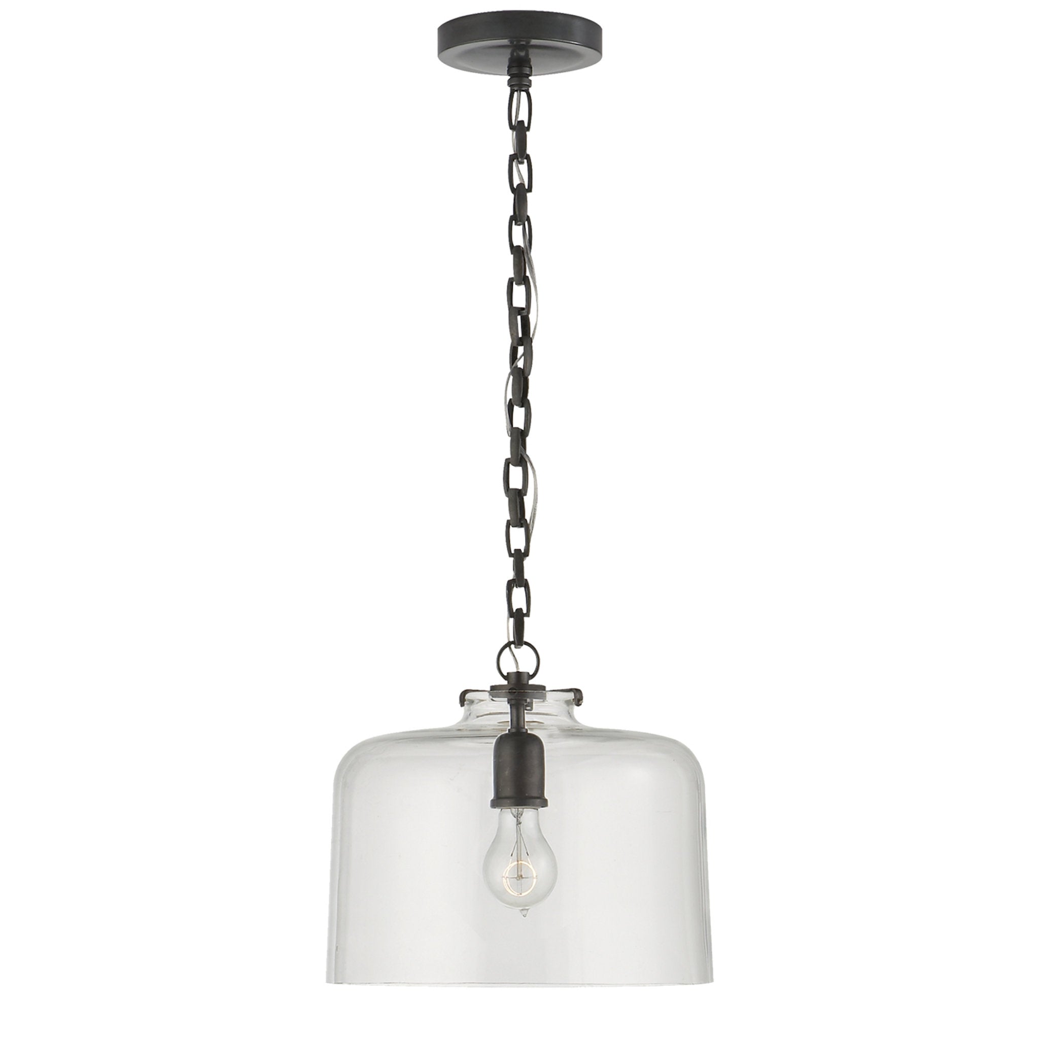 Thomas O'Brien Katie Dome Pendant in Bronze with Clear Glass Ceiling Light W12" x H10.75"