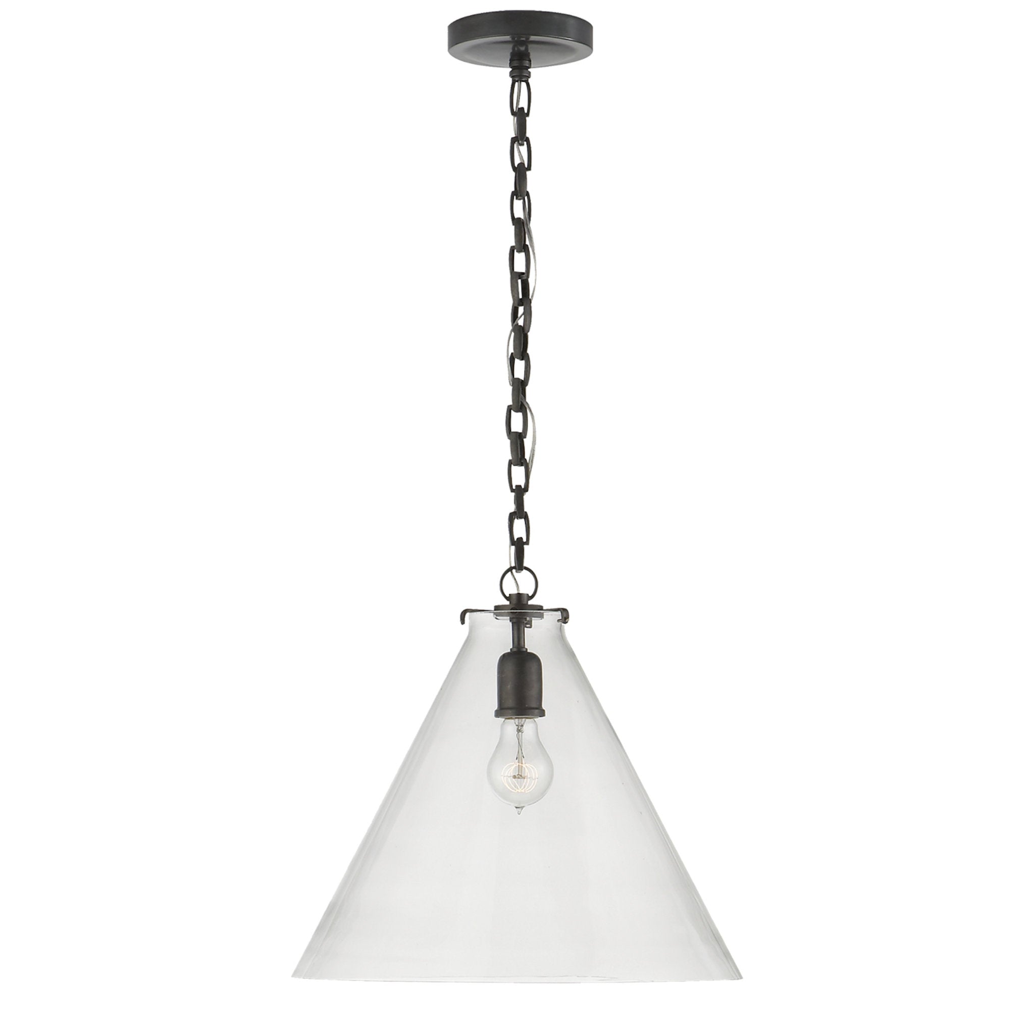 Thomas O'Brien Katie Conical Pendant in Bronze with Clear Glass Open Box