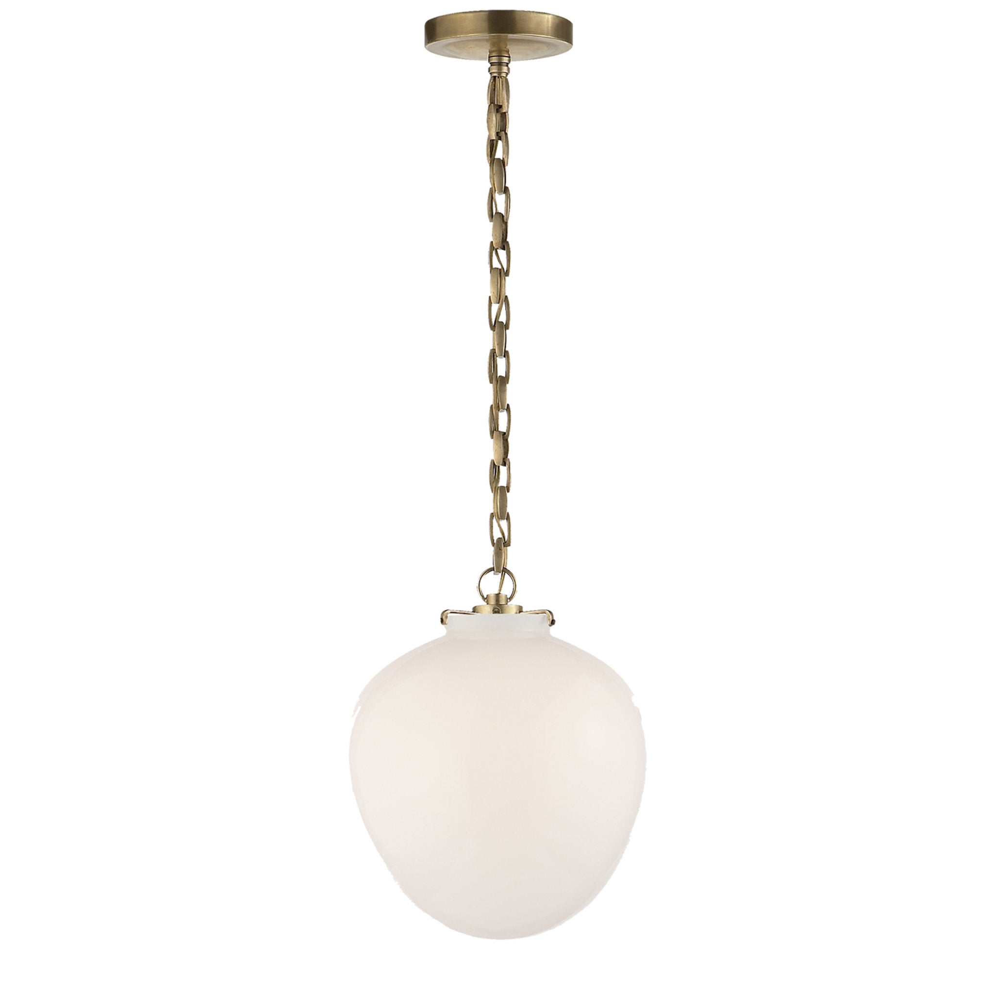 Thomas O'Brien Katie Acorn Pendant in Hand-Rubbed Antique Brass with White Glass Ceiling Light W10.5" x H13"