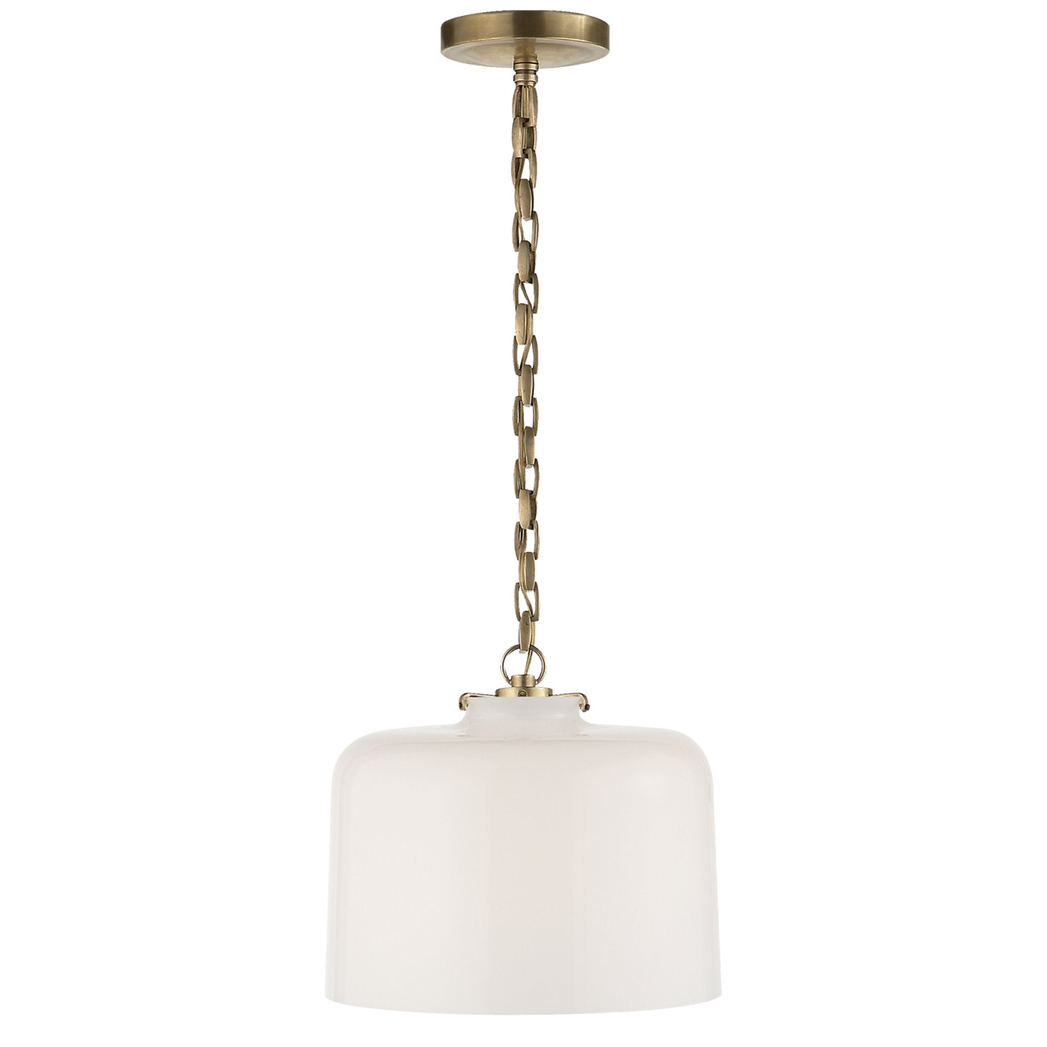 Thomas O'Brien Katie Dome Pendant in Hand-Rubbed Antique Brass with White Glass Ceiling Light W12" x H10.75"