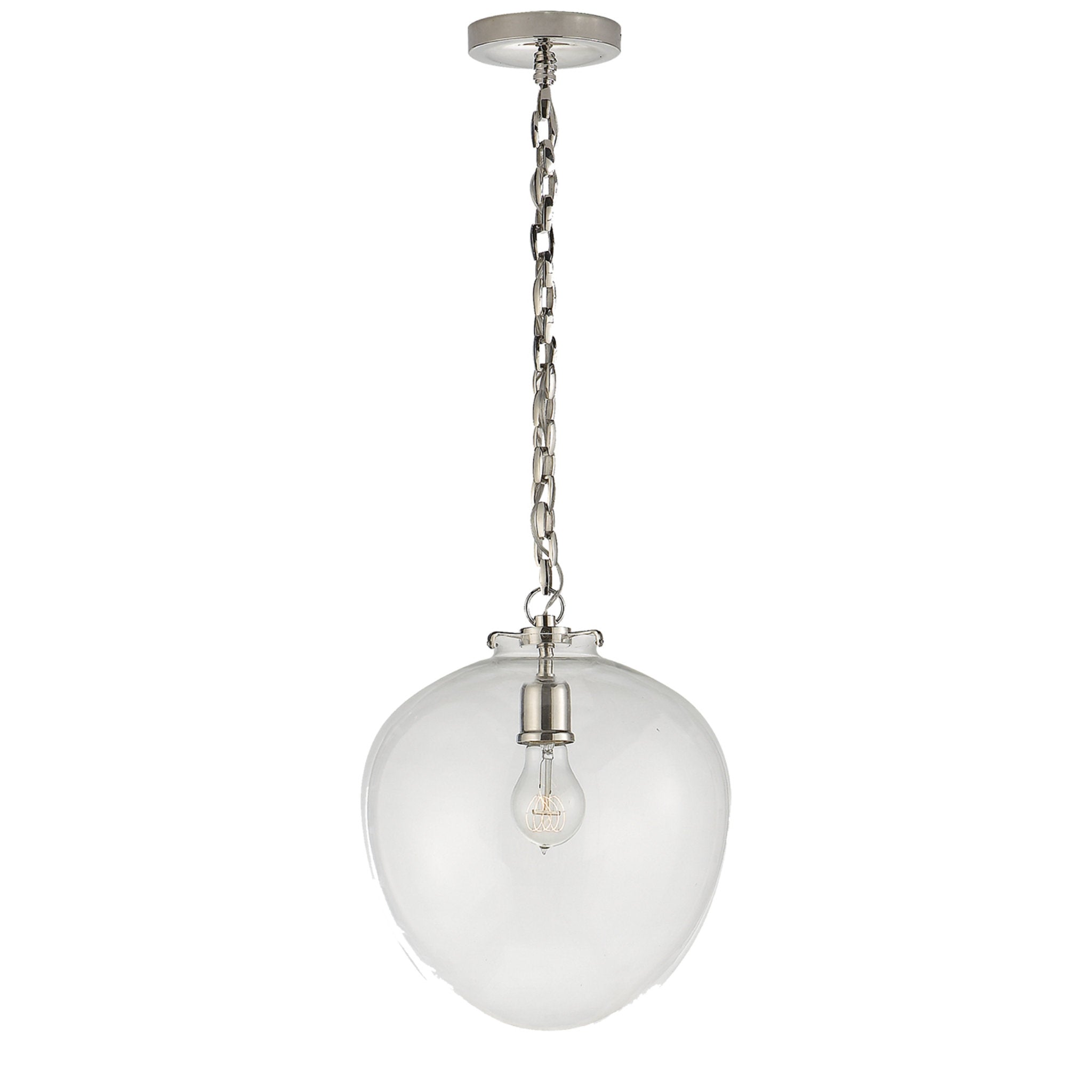Thomas O'Brien Katie Acorn Pendant in Polished Nickel with Clear Glass Ceiling Light W10.5" x H13"