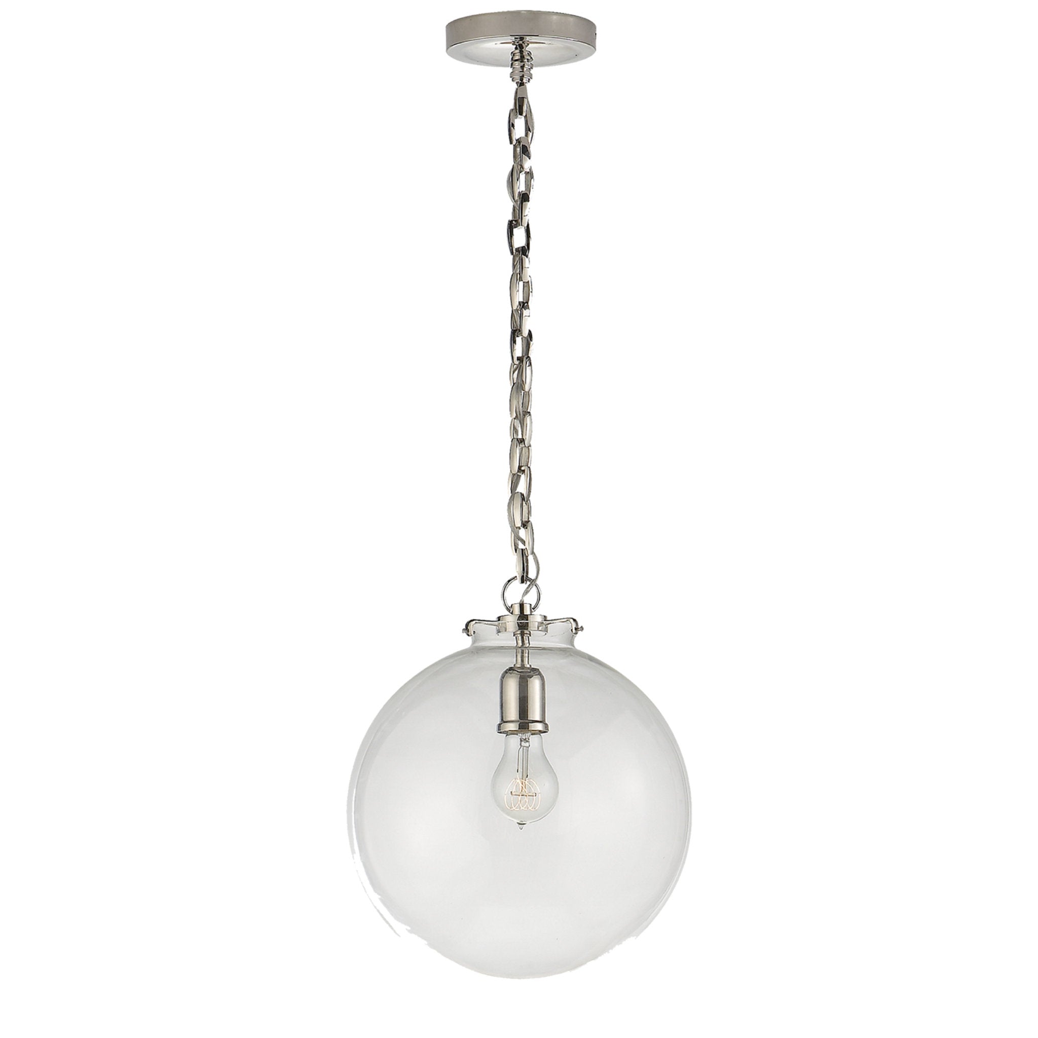 Thomas O'Brien Katie Globe Pendant in Polished Nickel with Clear Glass Ceiling Light W12" x H14"