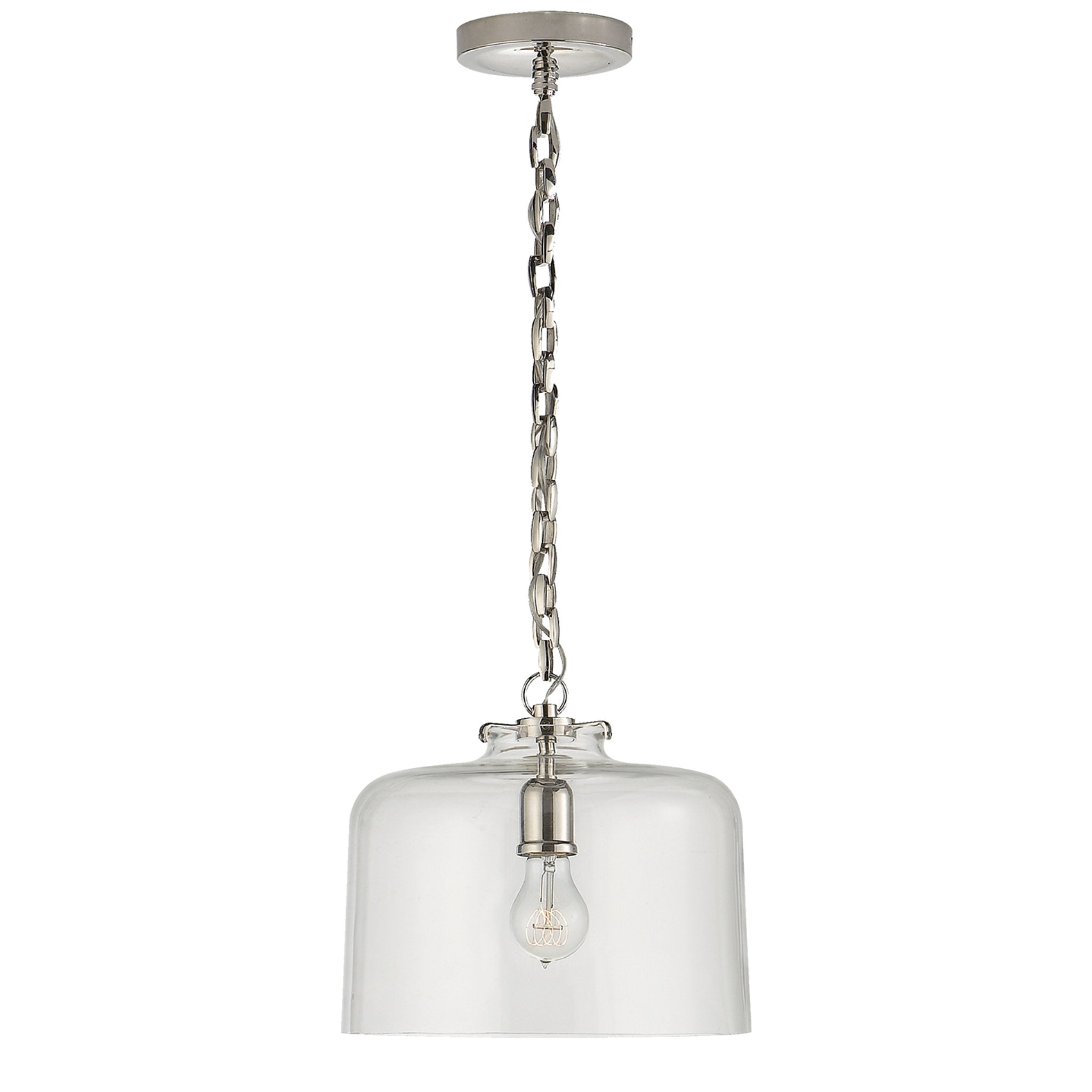 Thomas O'Brien Katie Dome Pendant in Polished Nickel with Clear Glass Ceiling Light W12" x H10.75"