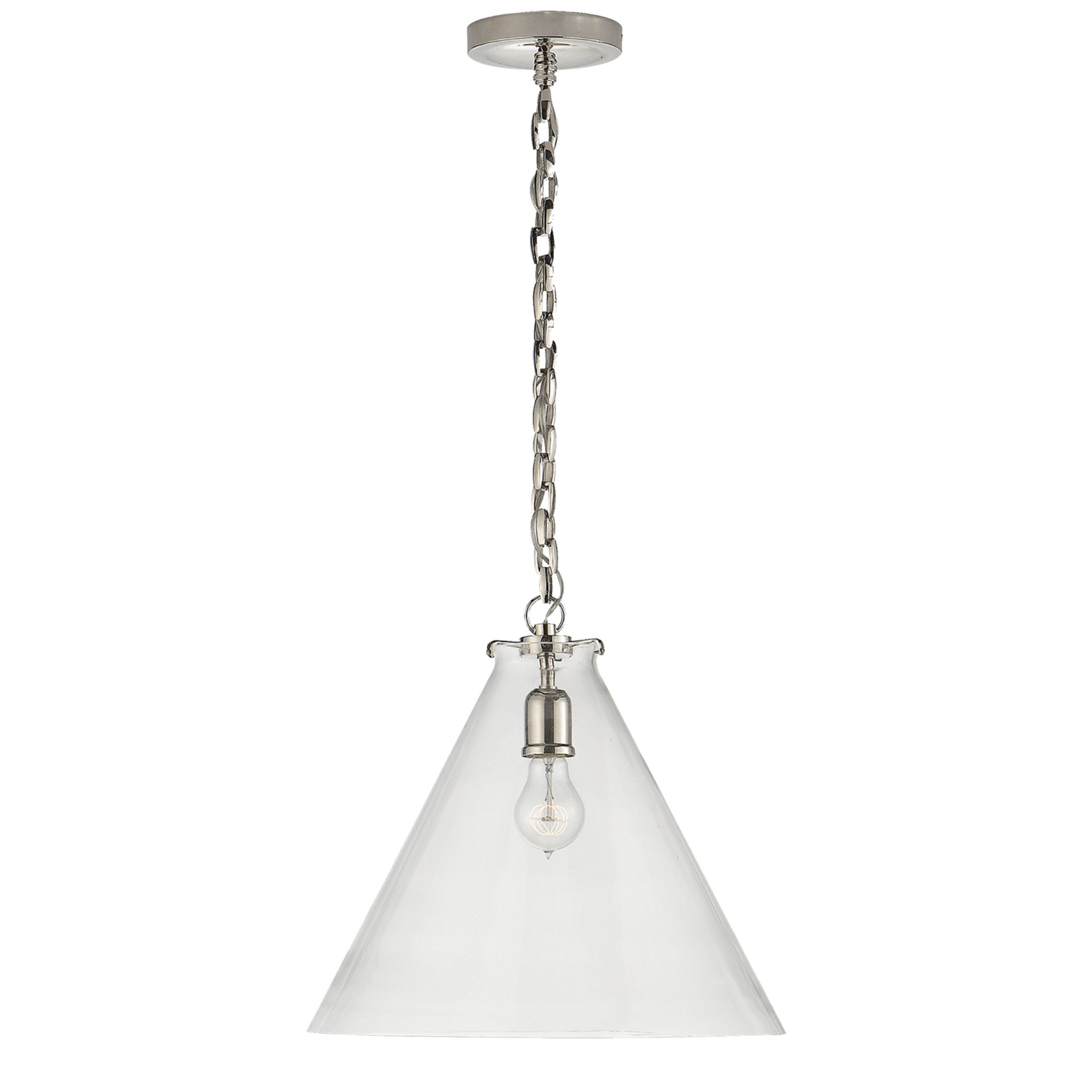 Thomas O'Brien Katie Conical Pendant in Polished Nickel with Clear Glass Ceiling Light W15.75" x H14.75"