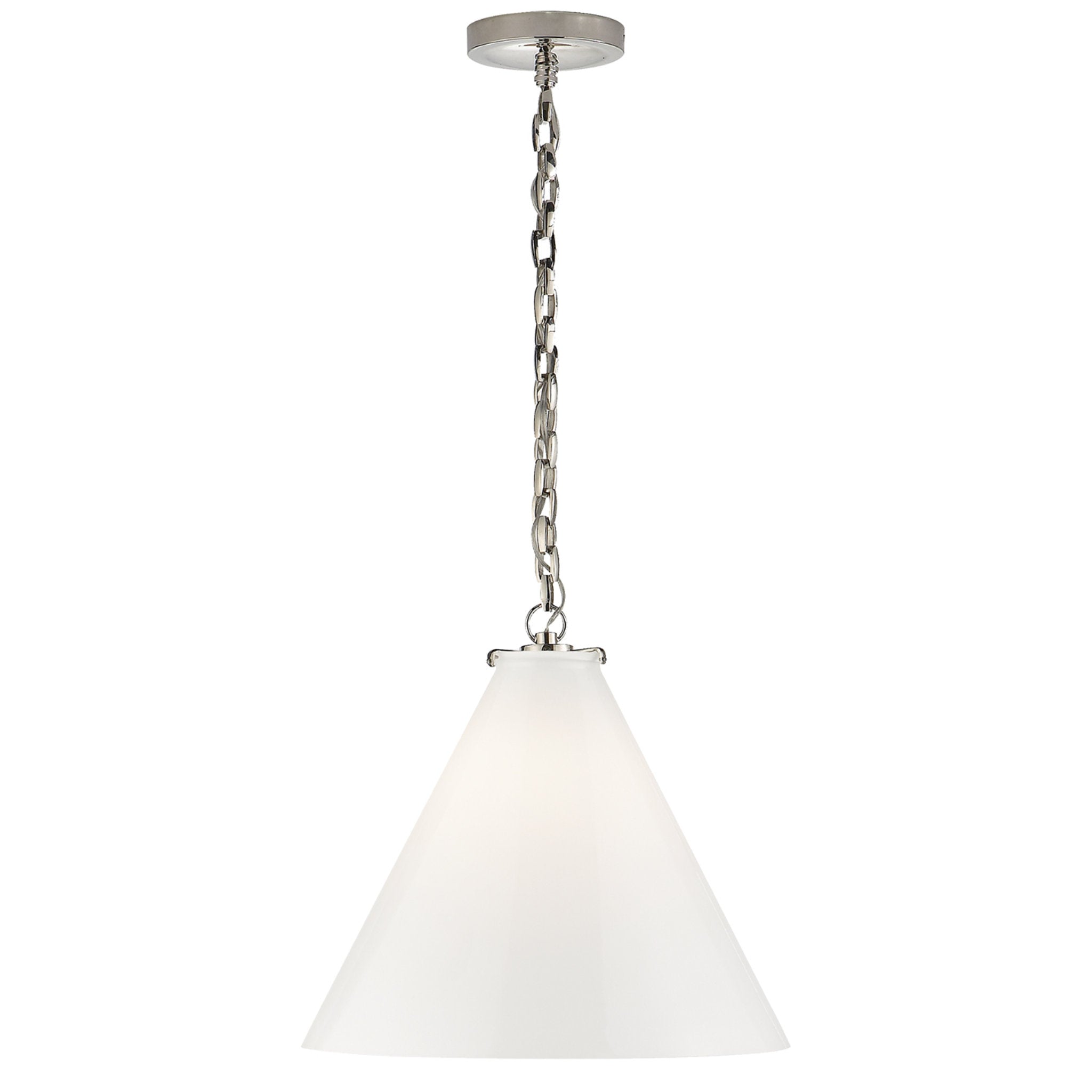 Thomas O'Brien Katie Conical Pendant in Polished Nickel with White Glass Ceiling Light W15.75" x H14.75"
