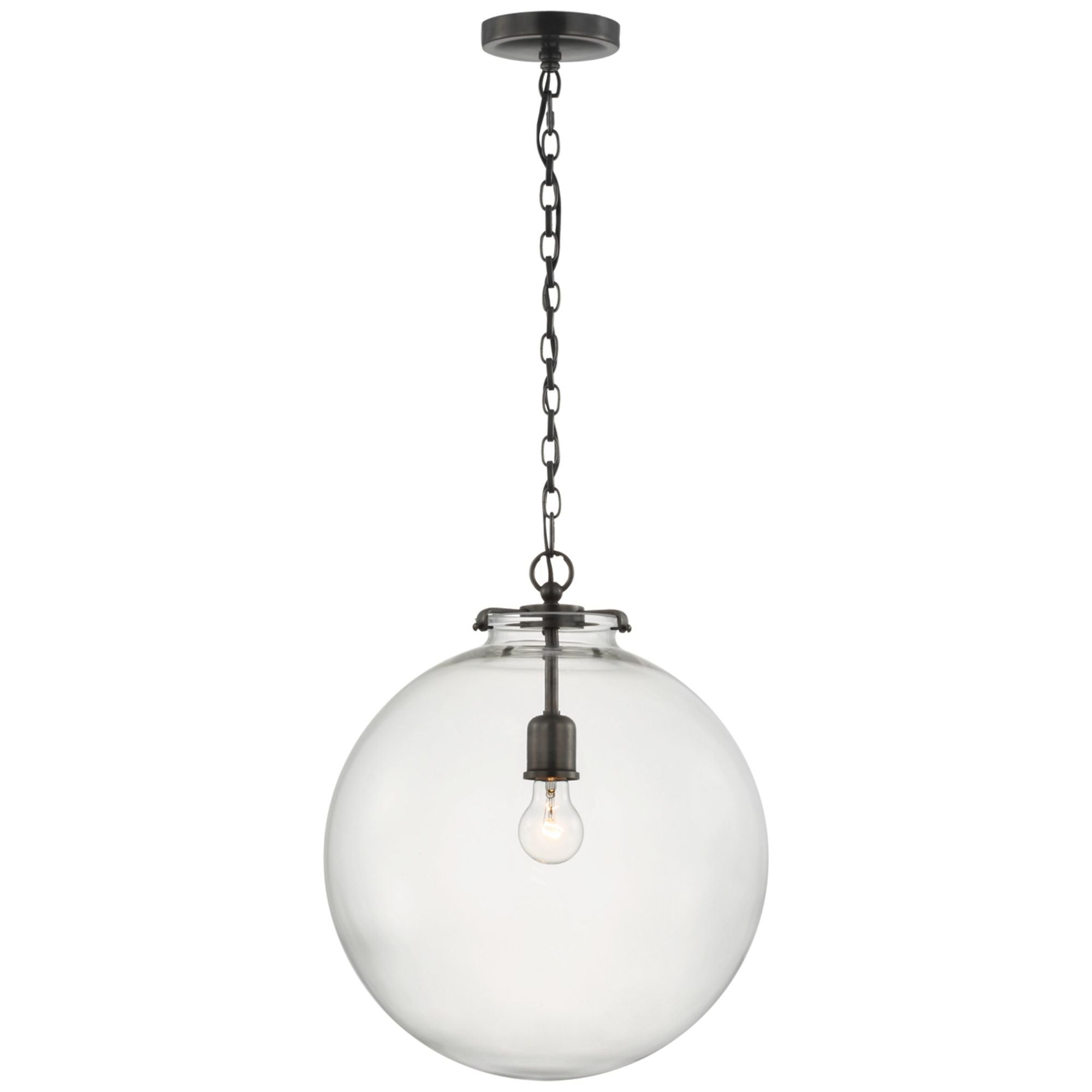 Thomas O'Brien Katie Large Globe Pendant in Bronze with Clear Glass Ceiling Light W16" x H19.25"