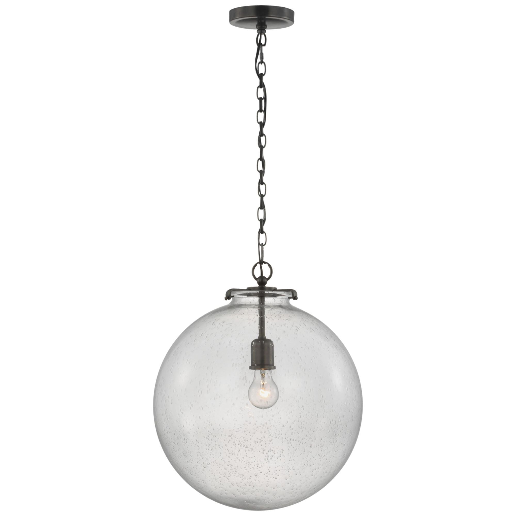 Thomas O'Brien Katie Large Globe Pendant in Bronze with Seeded Glass Ceiling Light W16" x H19.25"