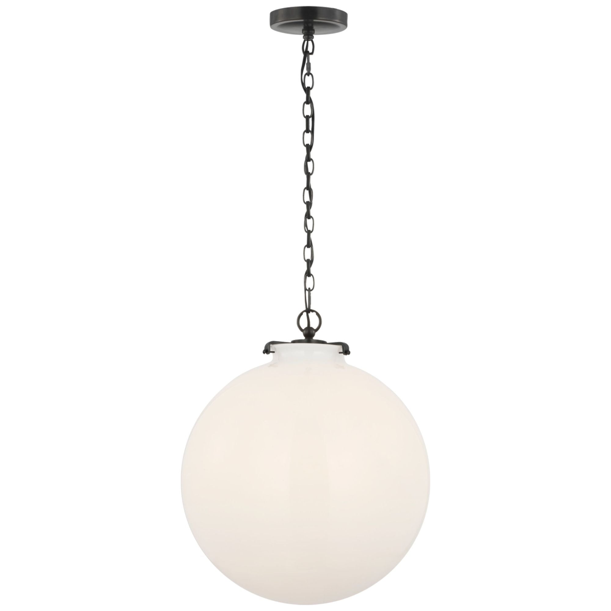 Thomas O'Brien Katie Large Globe Pendant in Bronze with White Glass Ceiling Light W16" x H19.25"