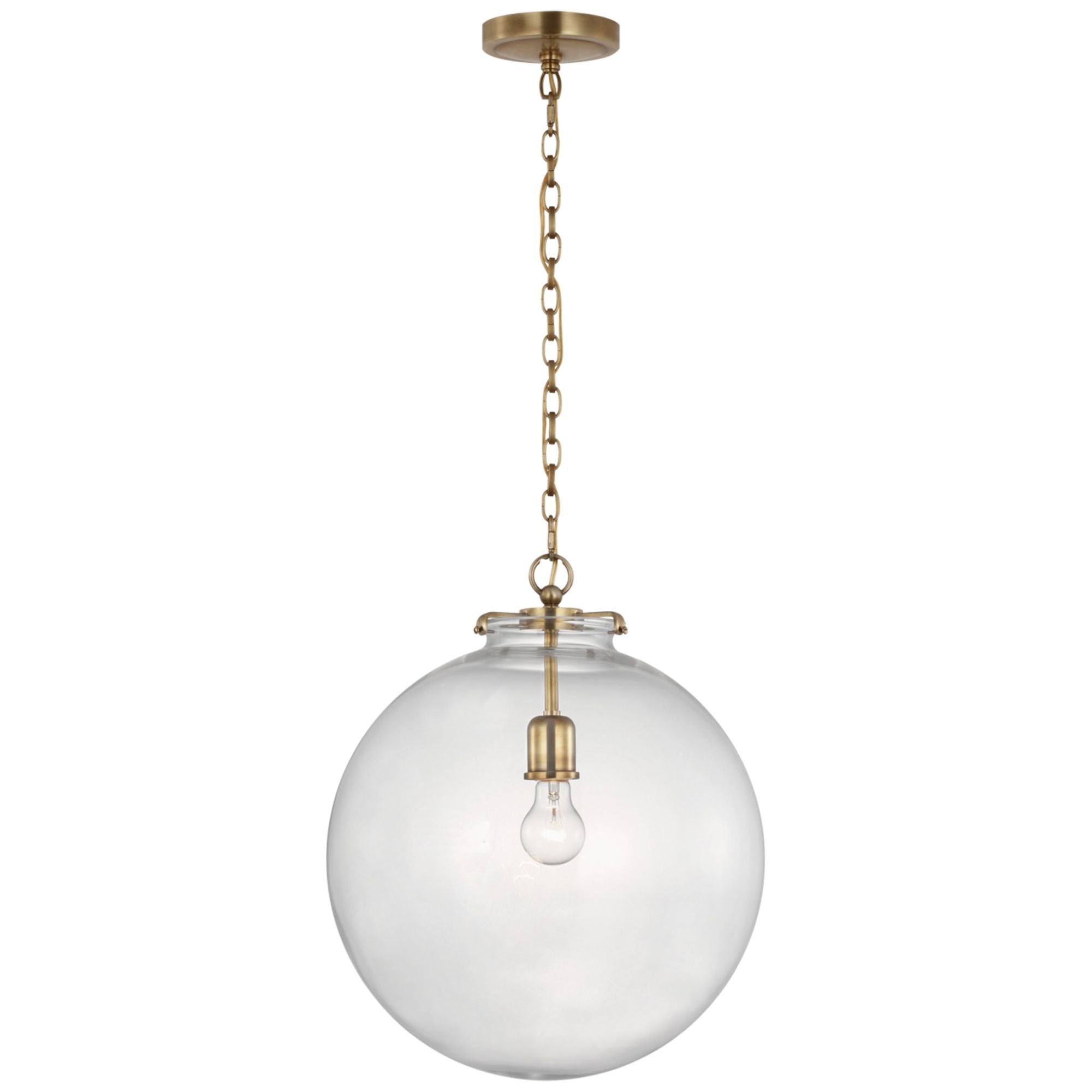 Thomas O'Brien Katie Large Globe Pendant in Hand-Rubbed Antique Brass with Clear Glass Ceiling Light W16" x H19.25"