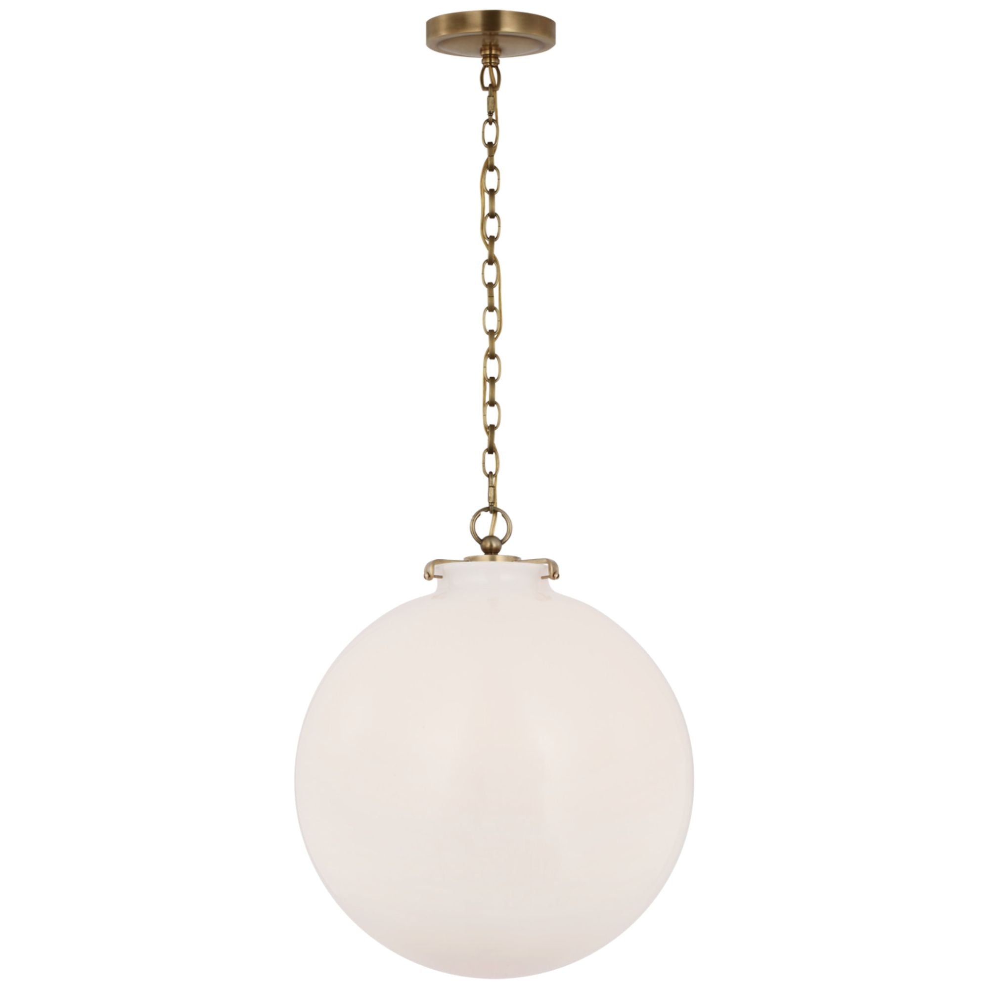 Thomas O'Brien Katie Large Globe Pendant in Hand-Rubbed Antique Brass with White Glass Ceiling Light W16" x H19.25"