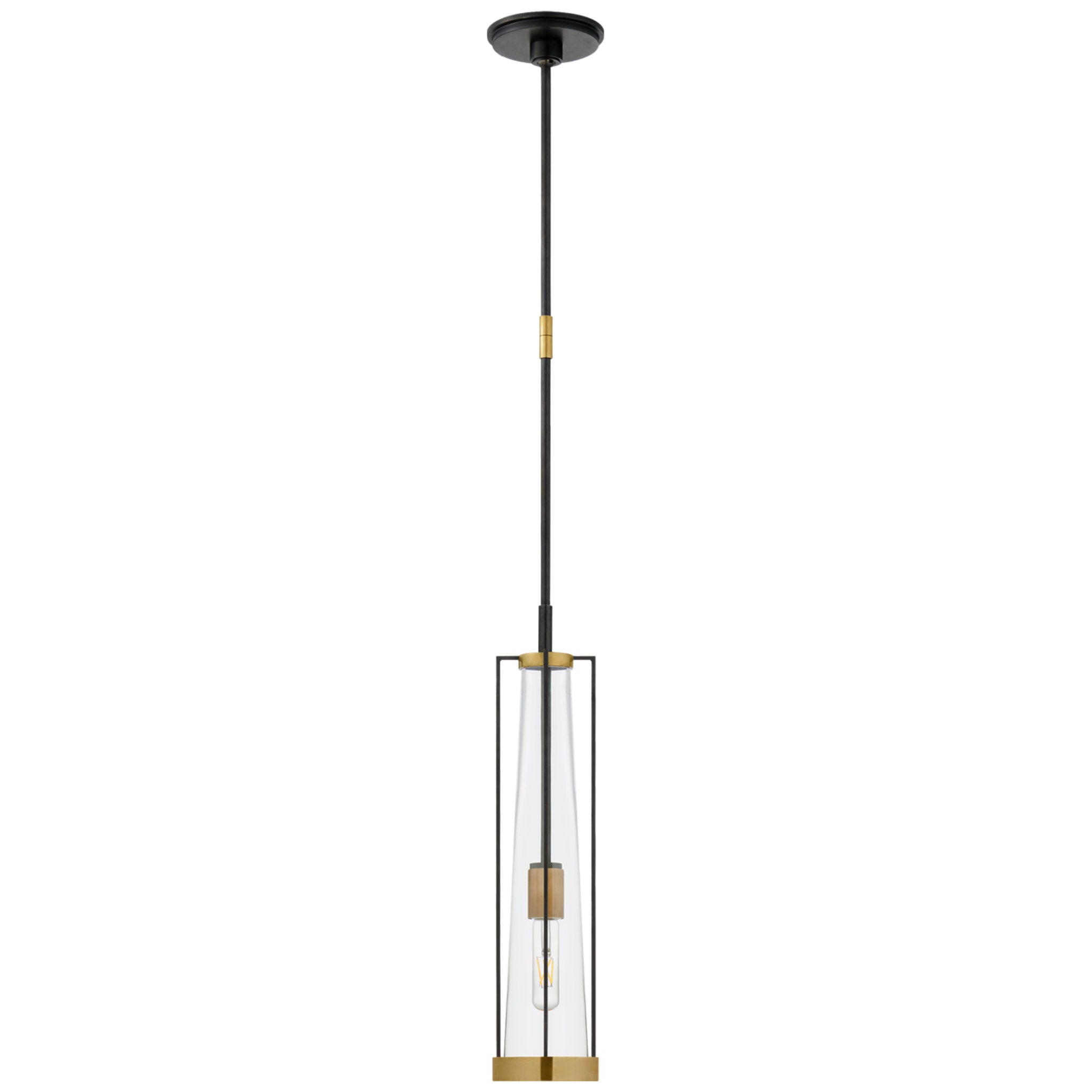 Thomas O'Brien Calix Tall Pendant in Bronze and Brass with Clear Glass Ceiling Light W5"