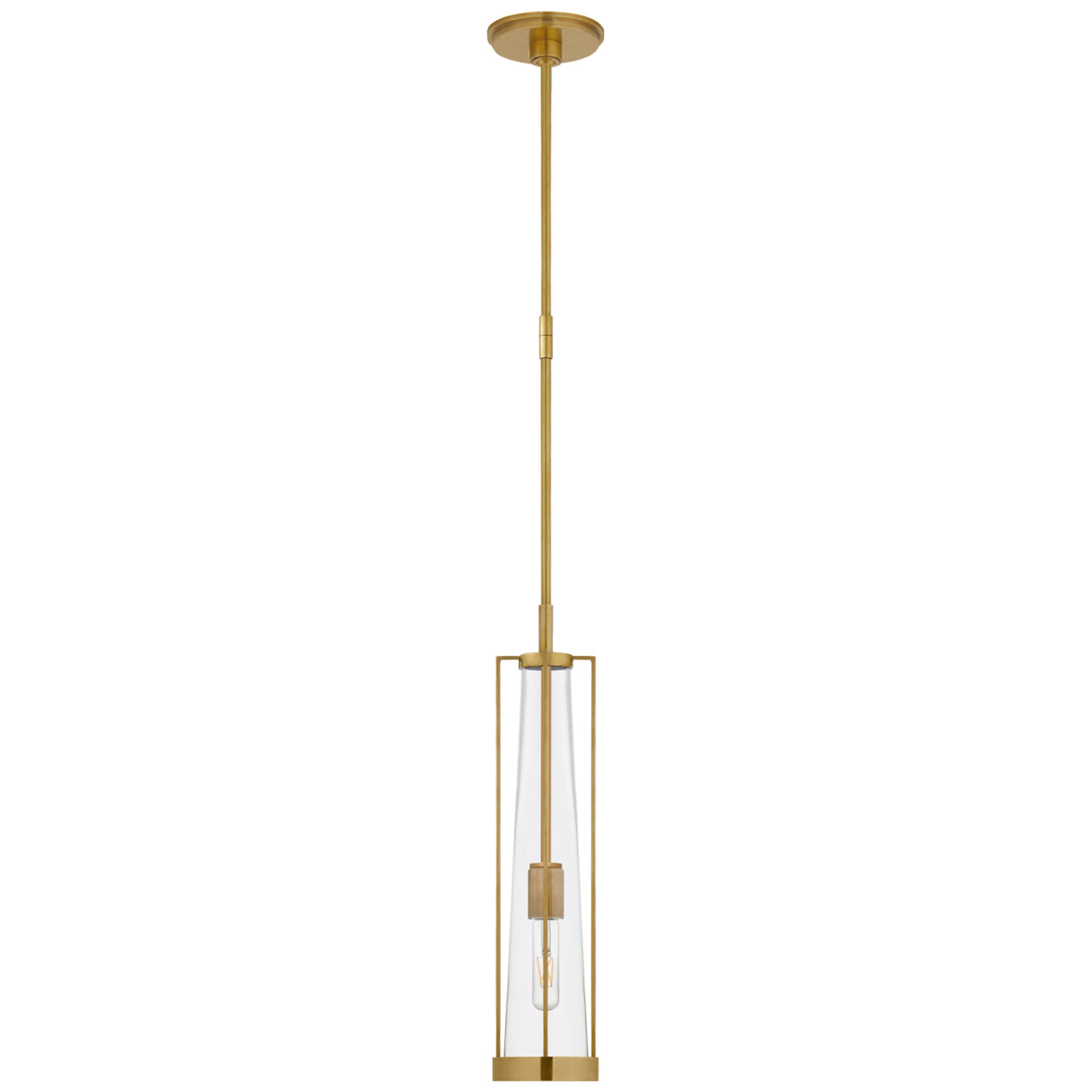 Thomas O'Brien Calix Tall Pendant in Hand-Rubbed Antique Brass with Clear Glass Ceiling Light W5"