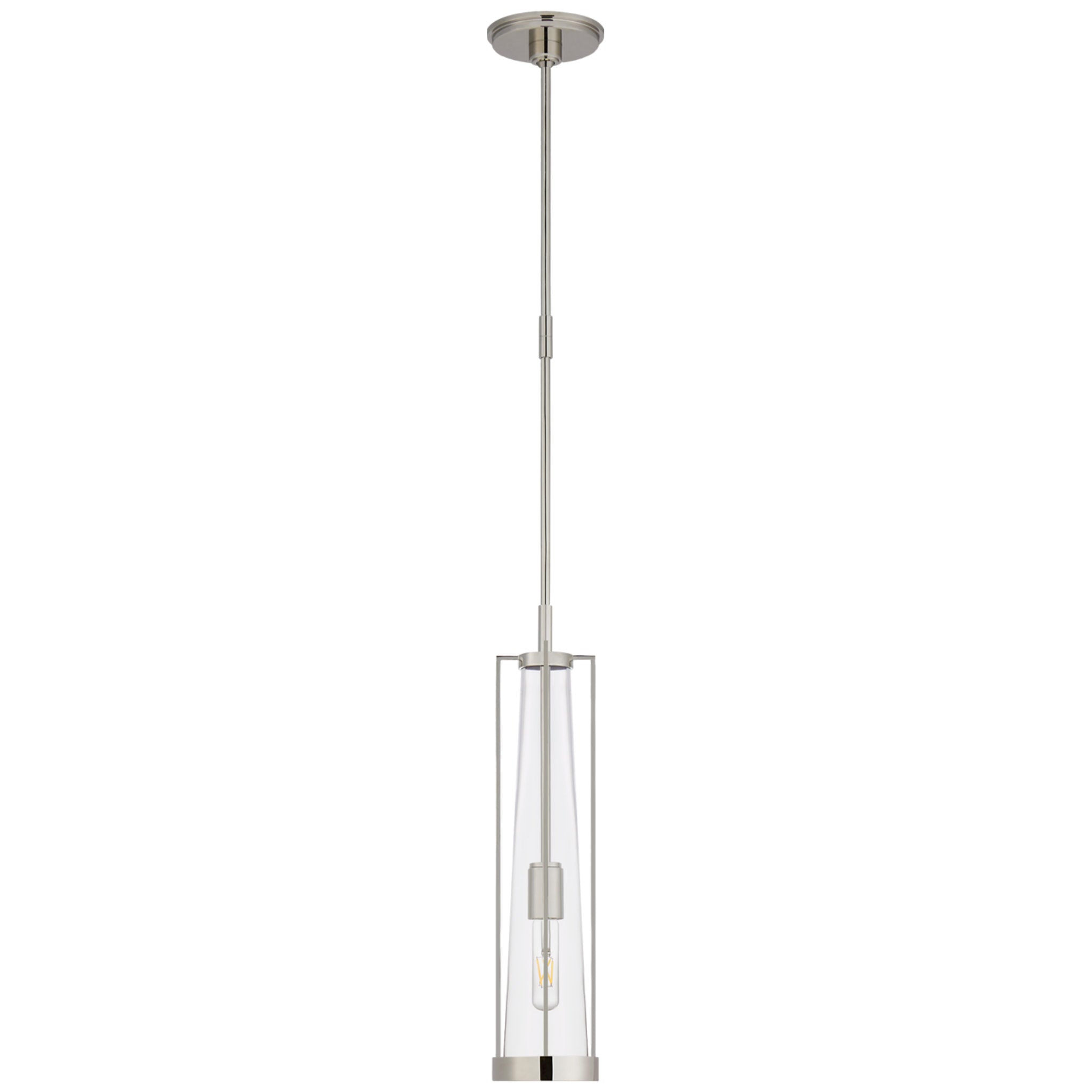 Thomas O'Brien Calix Tall Pendant in Polished Nickel with Clear Glass Ceiling Light W5"